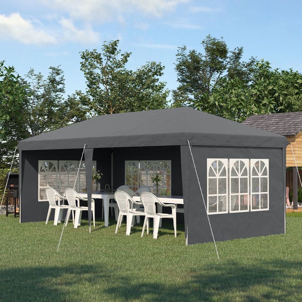 Outsunny 3 x 6m Heavy Duty Gazebo Marquee Party Tent with Storage Bag Grey - anydaydirect