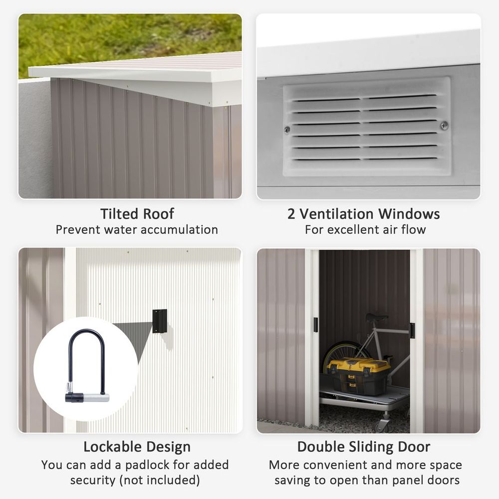 Durable Light Grey Garden Storage Shed with Metal Roof & Ventilation - anydaydirect