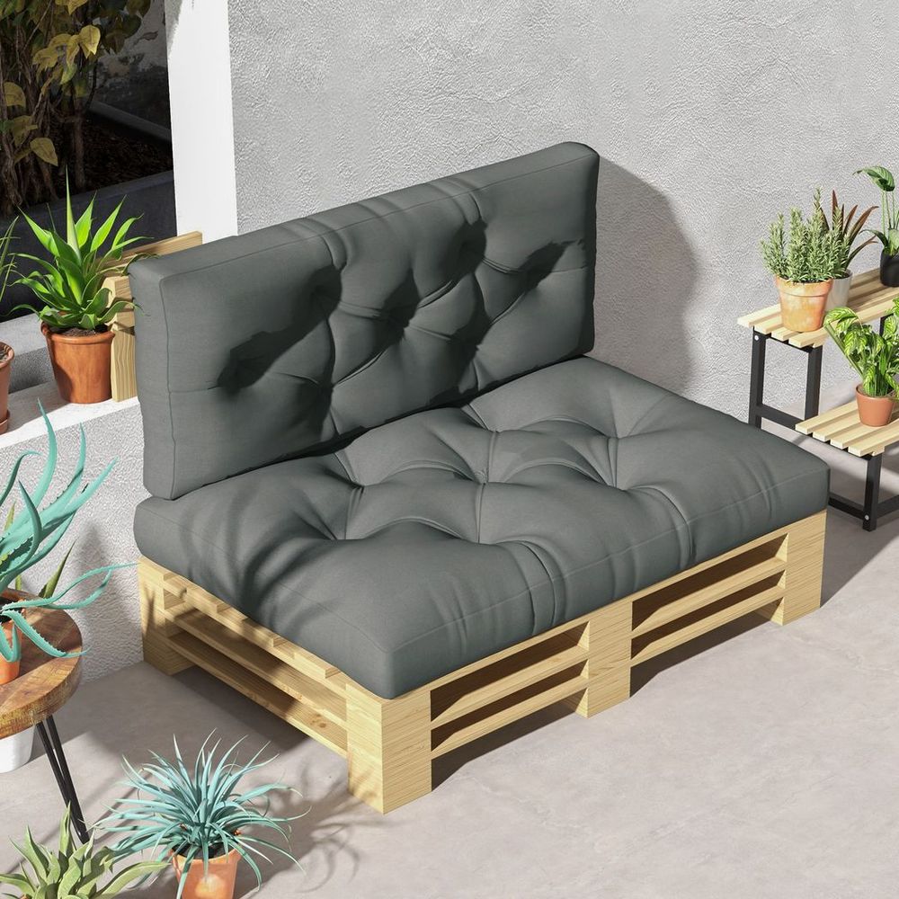 Outsunny 2 Seater Outdoor Seat Cushions and Back for Pallet, Light Grey - anydaydirect