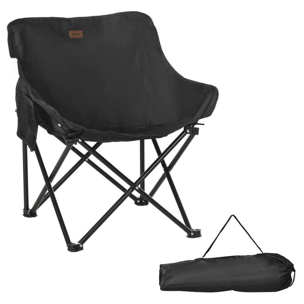 Outsunny Folding Camping Chair with Carrying Bag and Storage Pocket, Black - anydaydirect