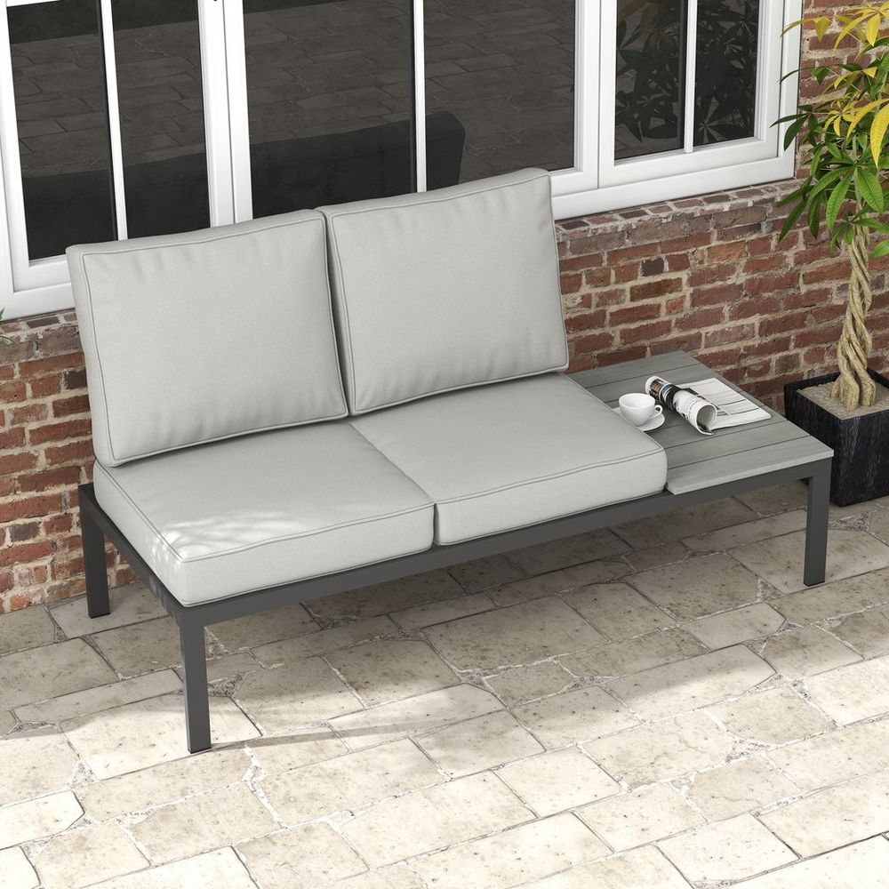 Outsunny 2 Seater Outdoor Seat Cushion with Back, for Garden, Light Grey - anydaydirect