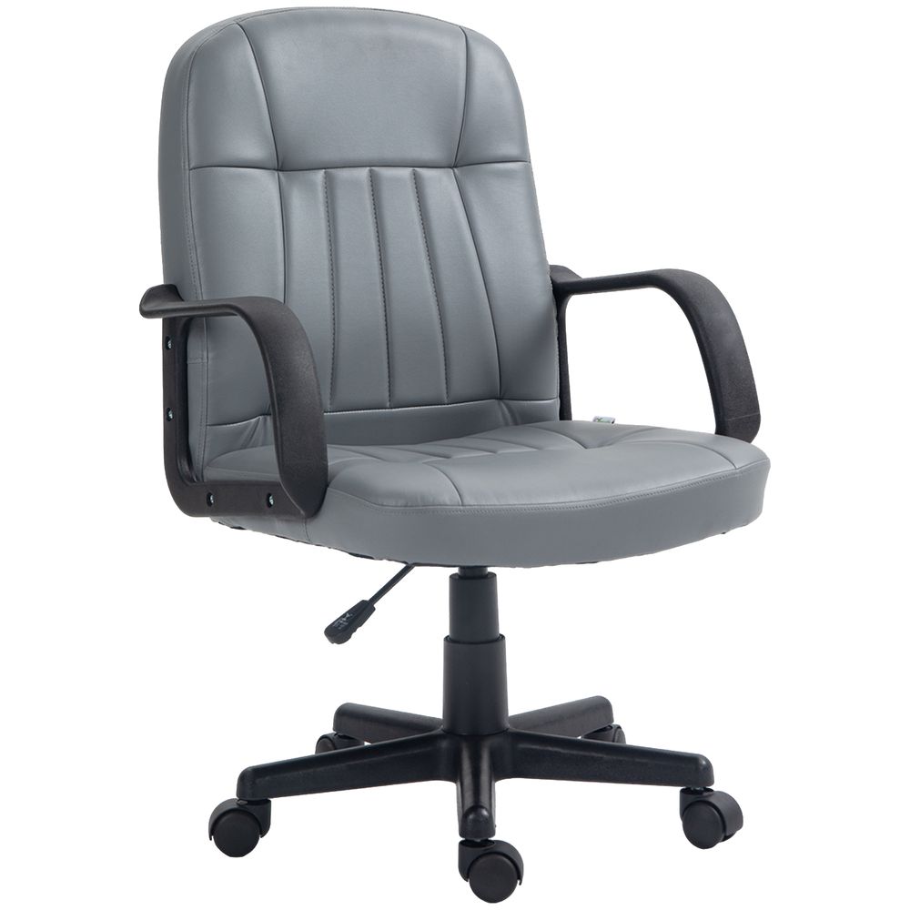 HOMCOM PU Leather Office Chair Swivel Home Mid-Back Computer Desk Chair, Grey - anydaydirect