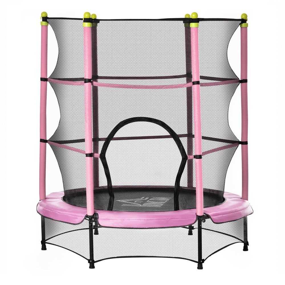HOMCOM 5.2FT Kids Trampoline with Safety Enclosure, Indoor Outdoor - Pink - anydaydirect