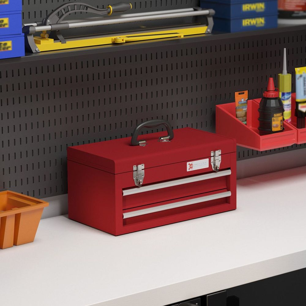 DURHAND Lockable 2 Drawer Tool Chest with Ball Bearing Slide Drawers Red - anydaydirect