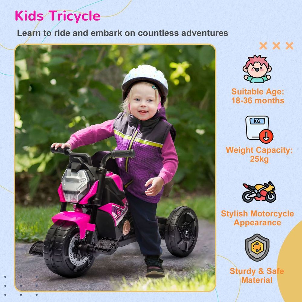 AIYAPLAY 3 in 1 Baby Trike with Headlights, Music, Horn - Pink - anydaydirect