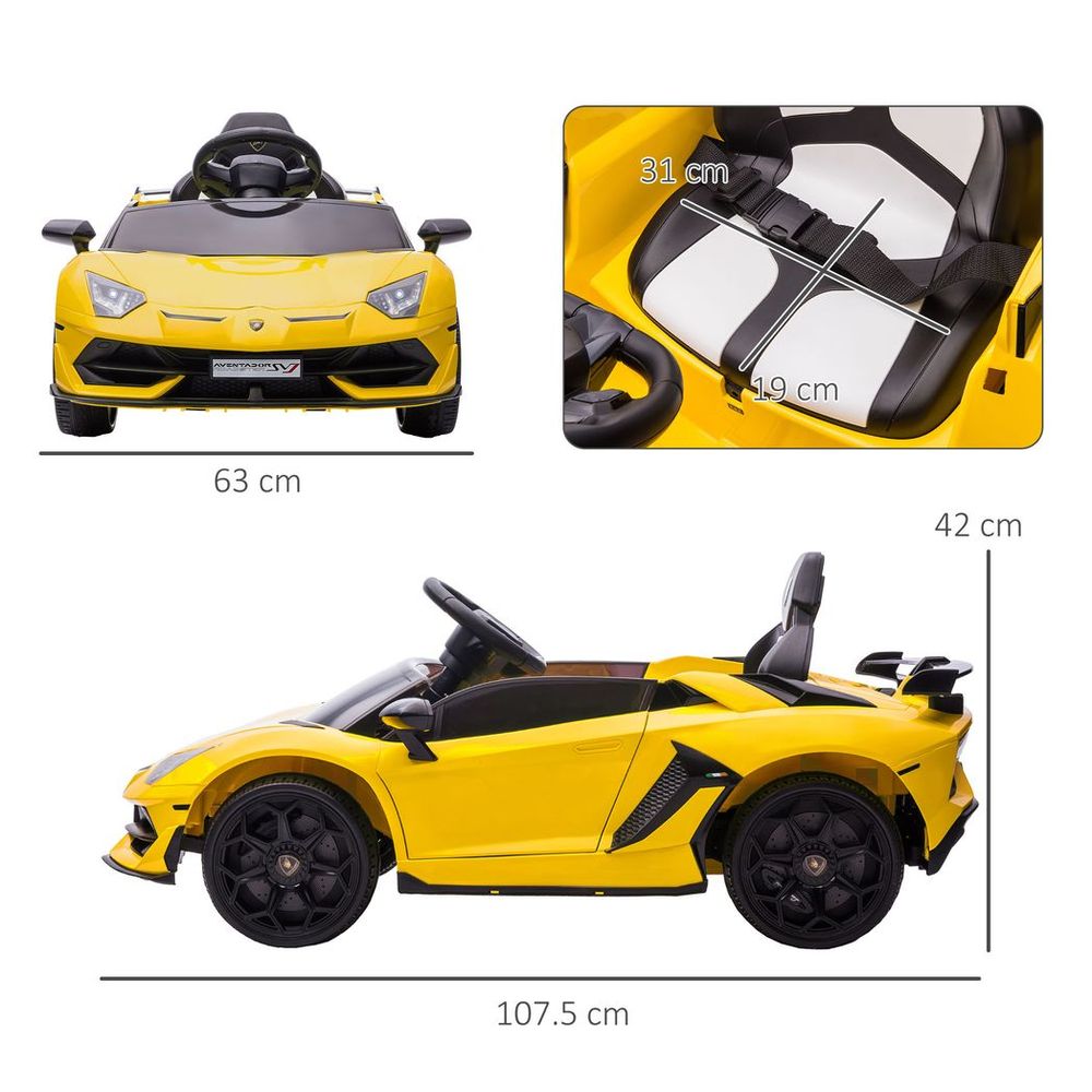 HOMCOM Lamborghini Aventador Licensed 12V Kids Electric Ride On Car - Yellow - anydaydirect