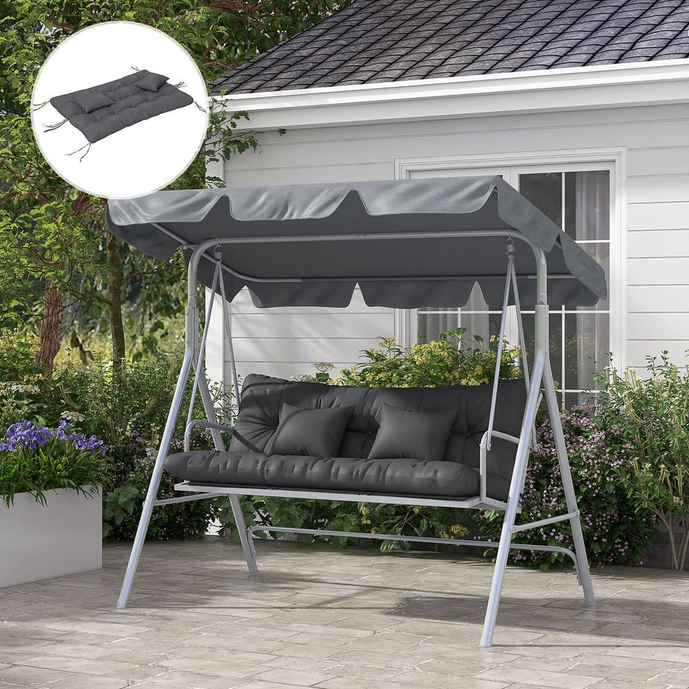 Outsunny Outdoor Back and Seat Cushion with Pillows, Charcoal Grey - anydaydirect
