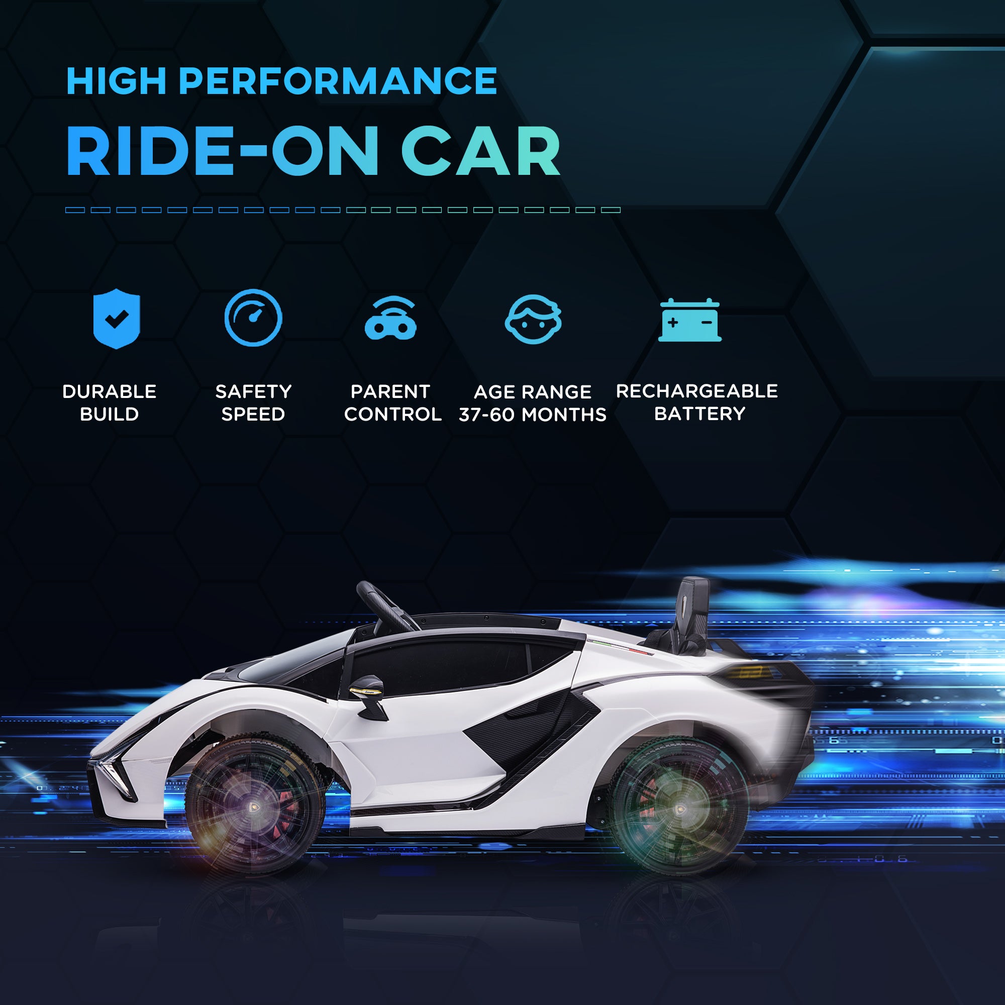 HOMCOM Compatible 12V Battery-powered Kids Electric Ride On Car Lamborghini SIAN Toy w/ Remote Control Lights MP3 for 3-5 Years Old White - anydaydirect