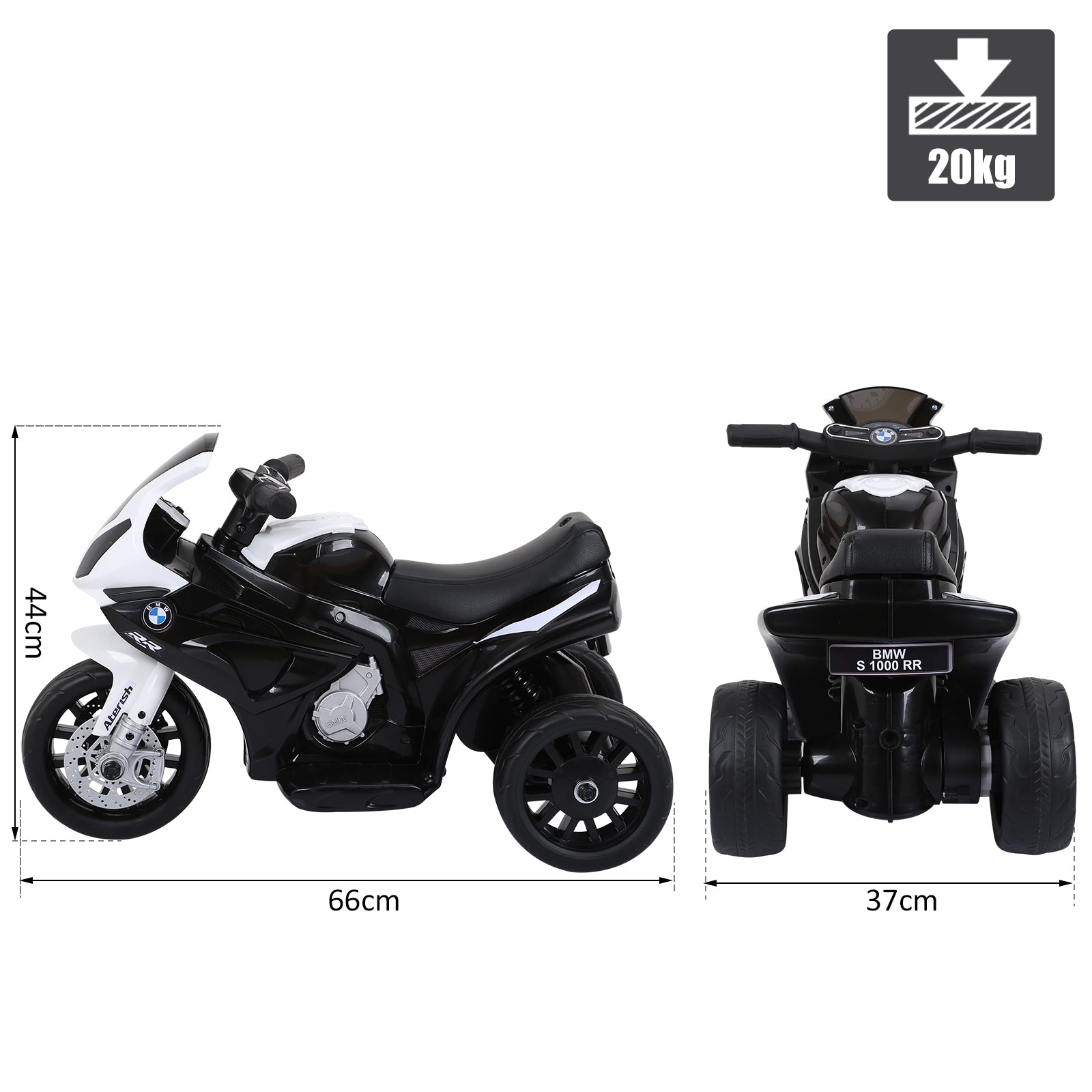 HOMCOM Compatible for Electric Kids Ride on Motorcycle BMW S1000RR w/ Headlights Music Battery Powered Play Bike 6V Black - anydaydirect