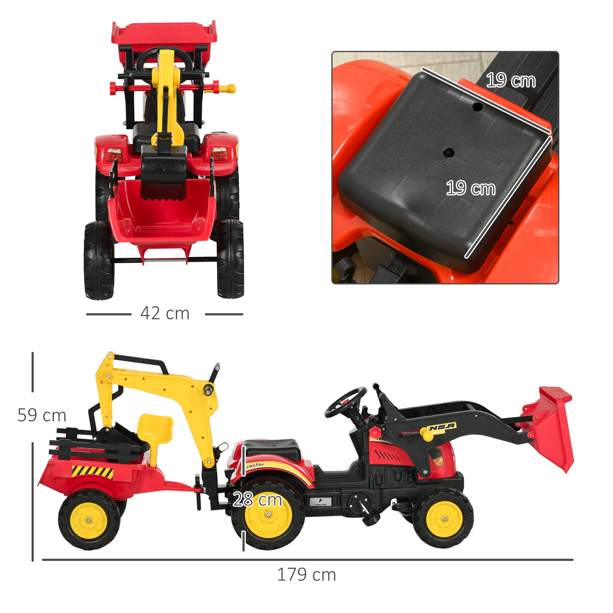 HOMCOM Kids Controllable Excavator Plastic Ride On Pedal Truck Red/Yellow - anydaydirect