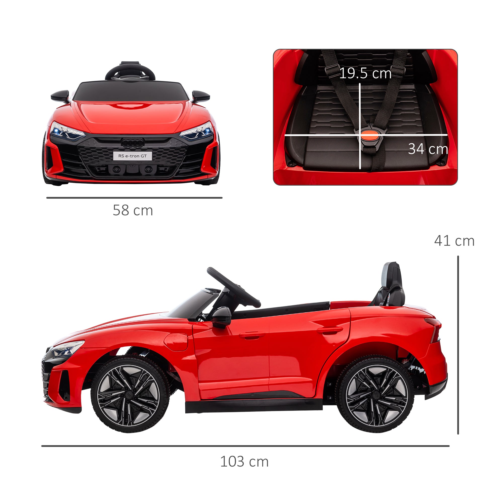 Kids Electric Ride On Car HOMCOM Audi Licensed 12V Electric Car, with Remote Control, Suspension System, Lights, Music, Motor - Red - anydaydirect