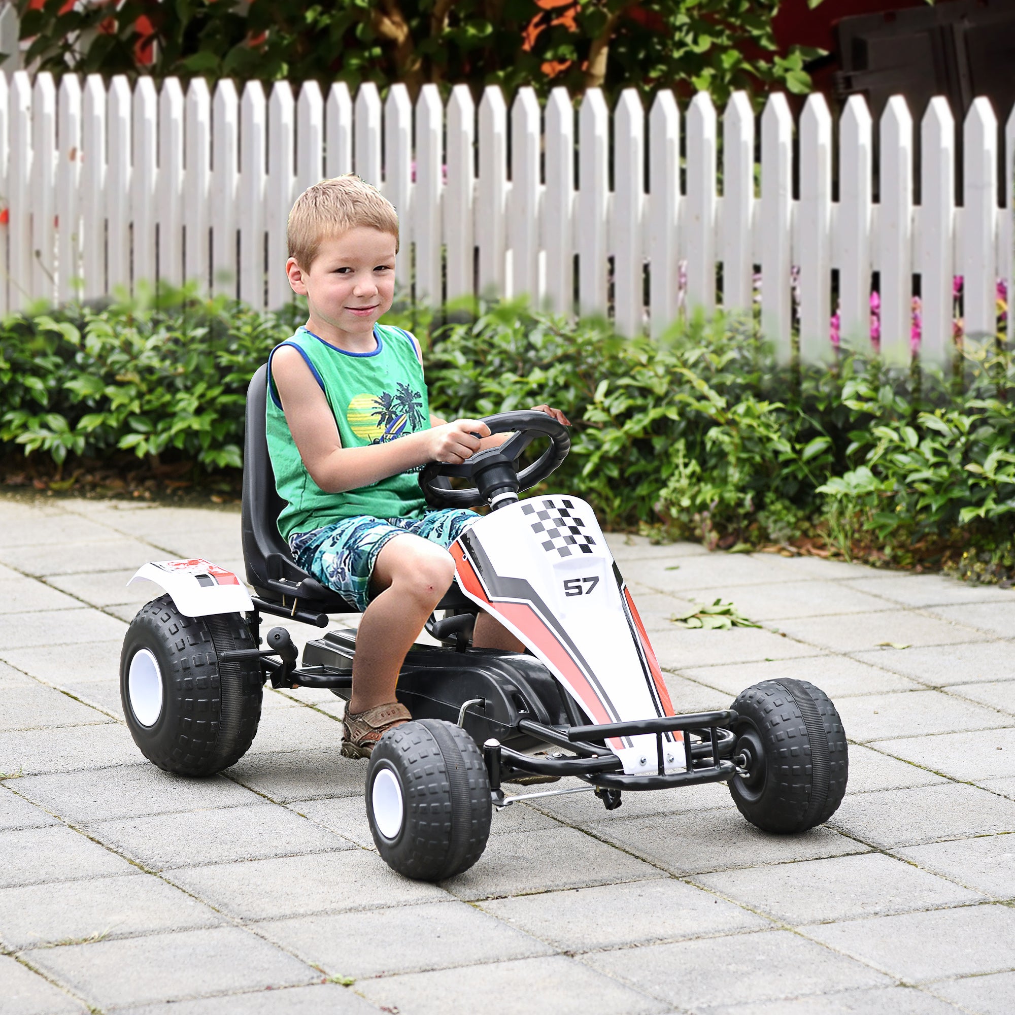 HOMCOM Kids Adjustable Seat PP Pedal Go-Kart White/Red - anydaydirect