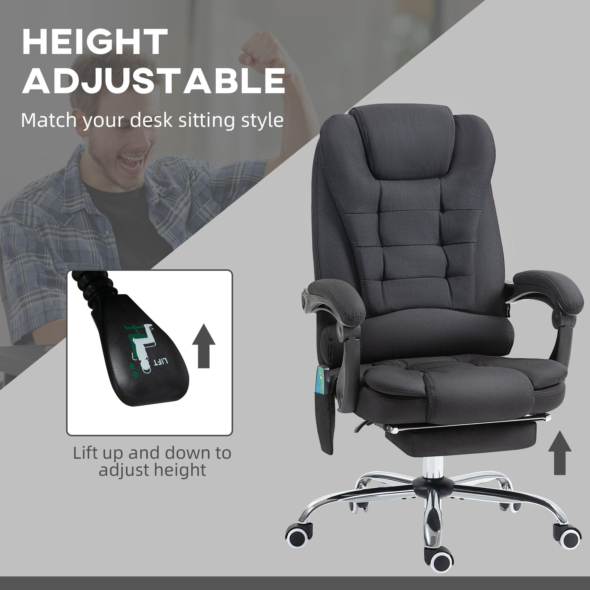 Vinsetto Six-Point Massage and Heated Office Chair - Black - anydaydirect