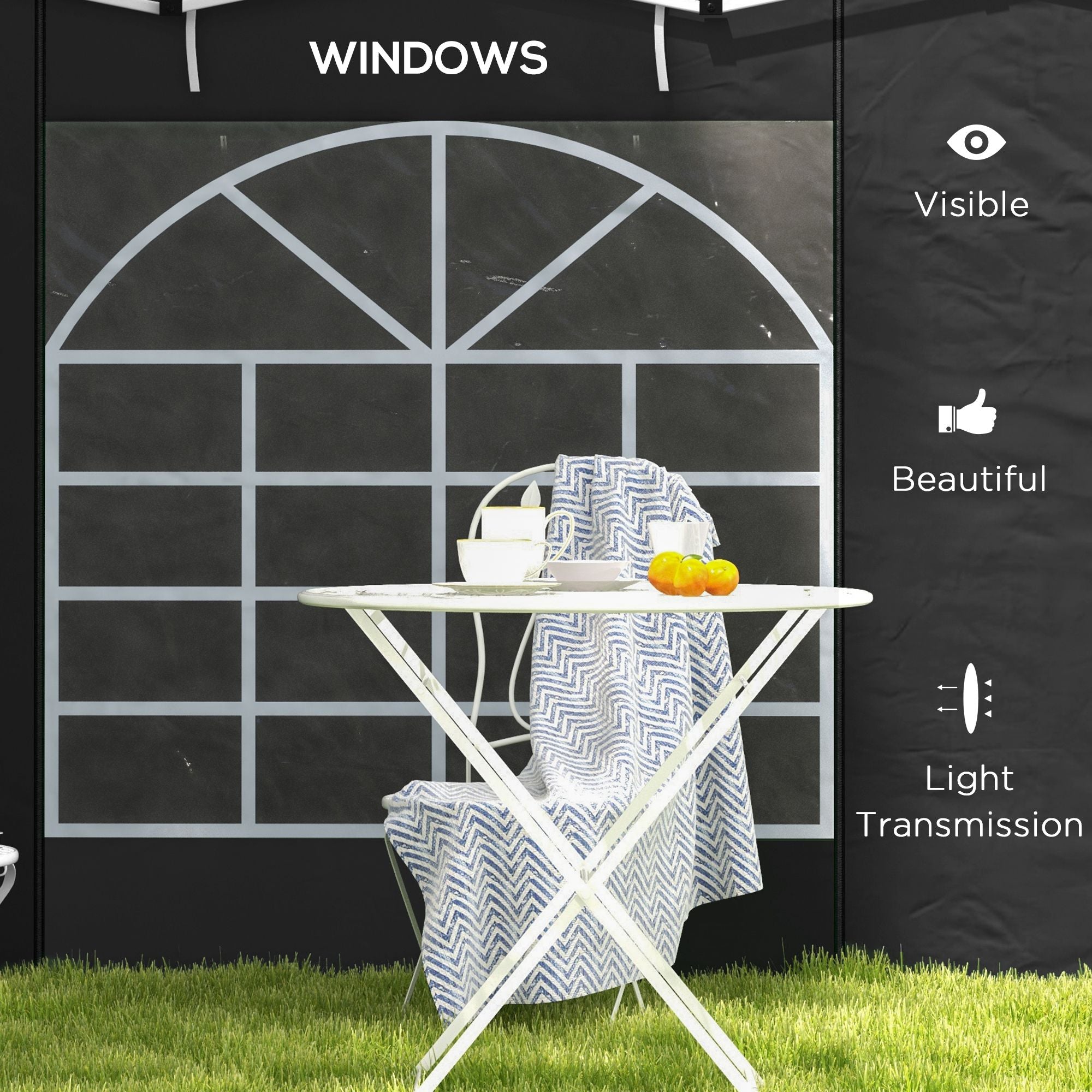 Outsunny Gazebo Side Panels, 2 Pack Sides Replacement, for 3x3(m) or 3x6m Pop Up Gazebo, with Windows and Doors, Black - anydaydirect