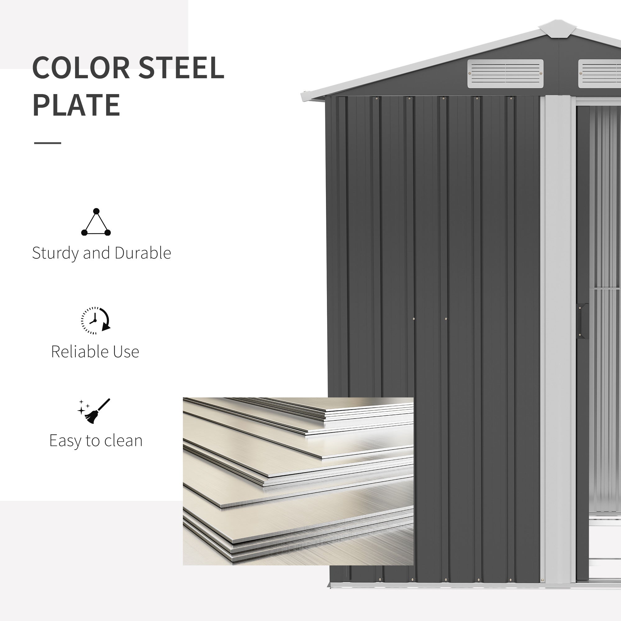 Outsunny 5ft x 4ft Garden Metal Storage Shed, Tool Storage Shed with Sliding Door, Sloped Roof and Floor Foundation for Garden, Backyard, Patio, Grey - anydaydirect