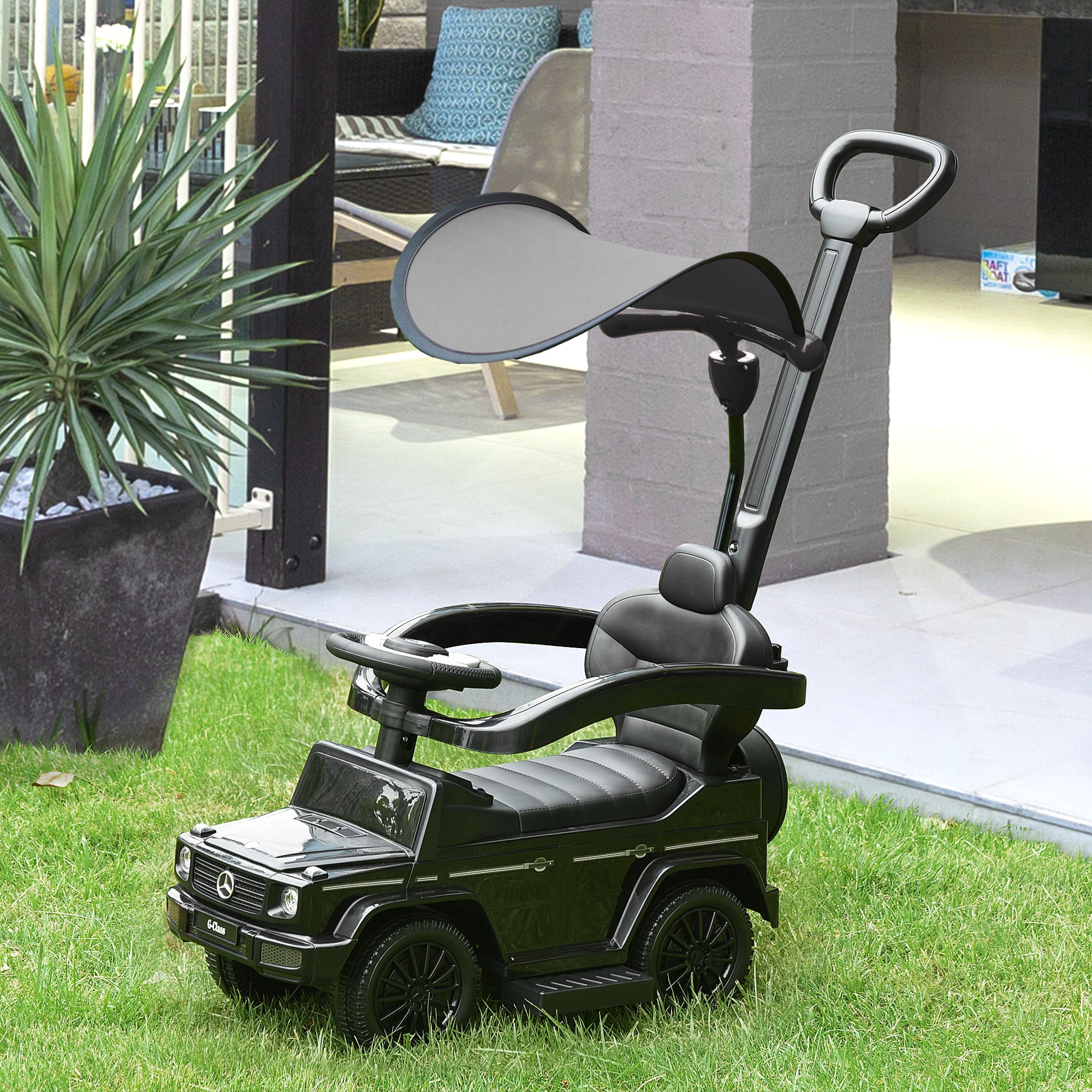 HOMCOM Ride-On Car Push Along Car Mercedes-Benz G350 Sliding Walker Foot to Floor Slider Stroller Toddler w/ Steering Wheel, Black - anydaydirect