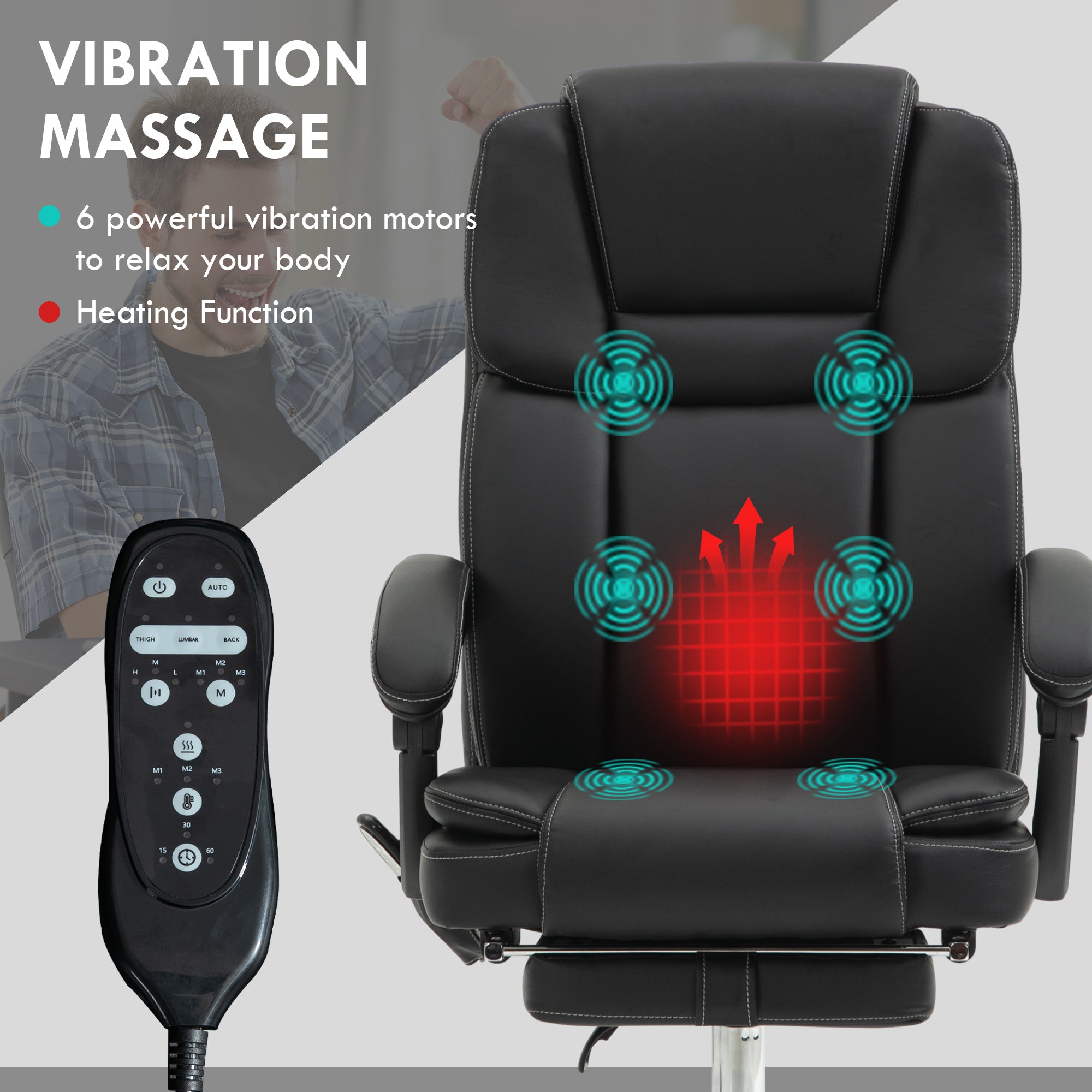 Vinsetto Six Point Vibrating Massage Office Chair - Black - anydaydirect
