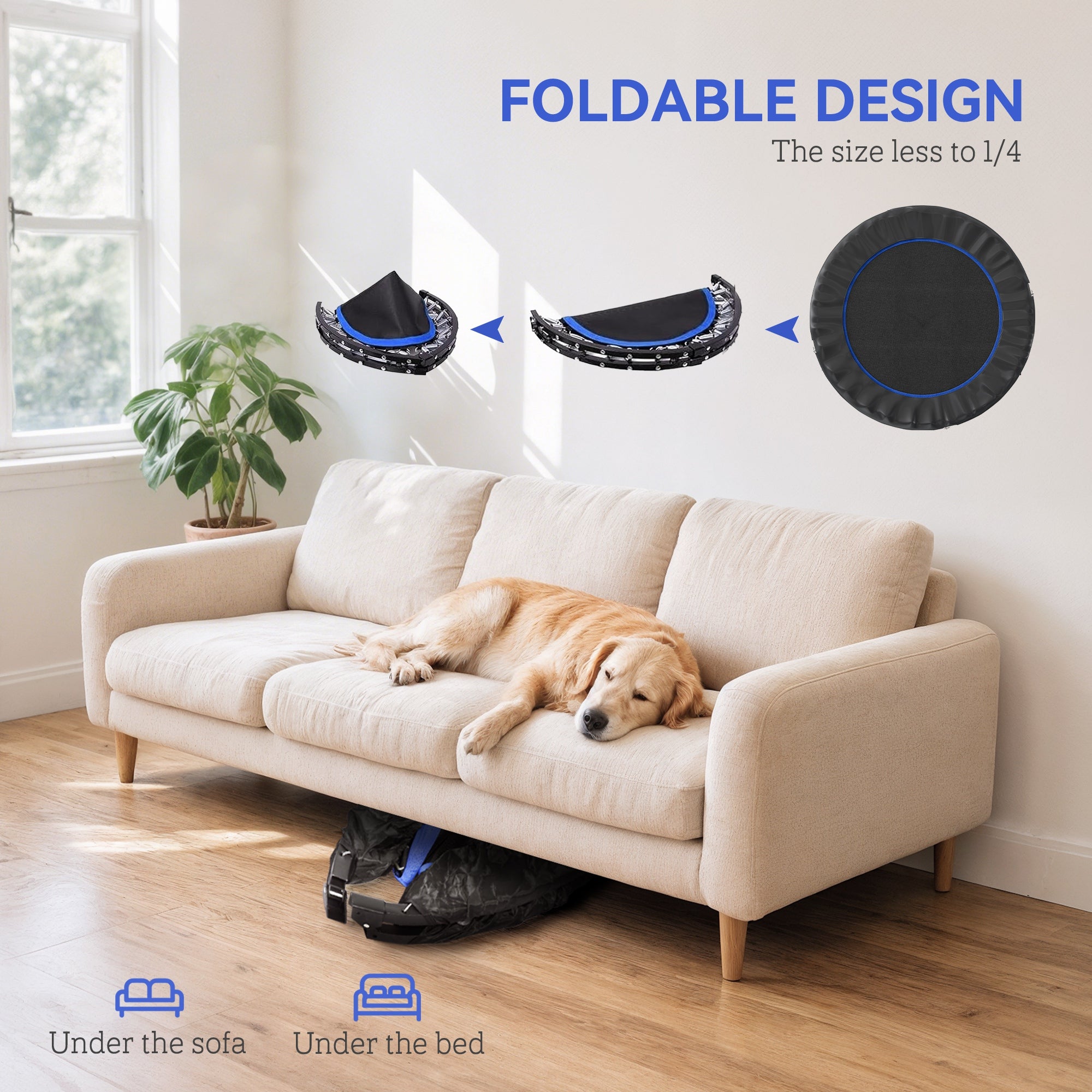 HOMCOM 48" Foldable Mini Fitness Trampoline, with Adjustable Foam Handle, Blue - anydaydirect
