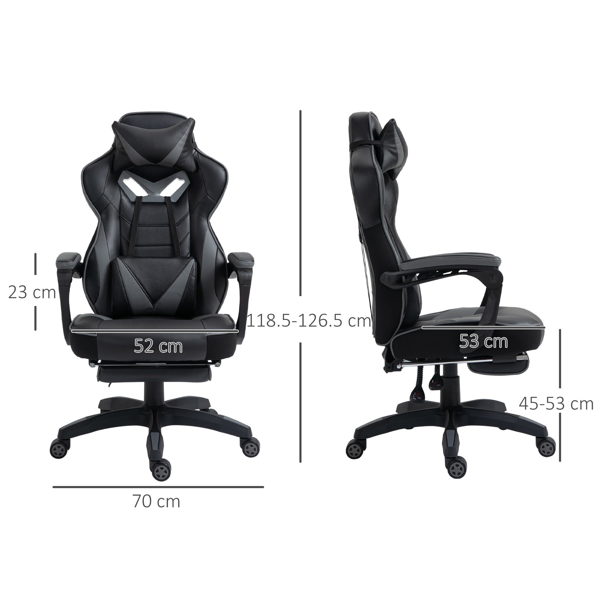 Vinsetto Computer Gaming Chair, Racing Desk Chair with Lumbar Support and Footrest, PU Leather Gamer Chair with Headrest and Swivel Wheels for Home, Grey - anydaydirect