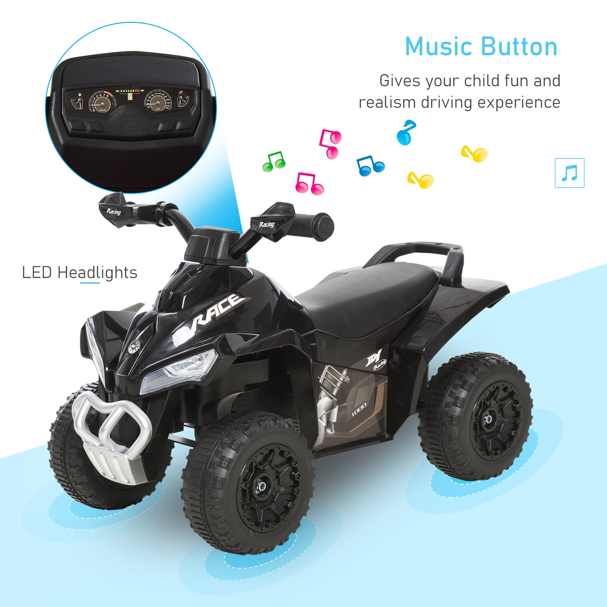 HOMCOM Ride on Cars Kids Car Kids Ride on Toy Foot-to-Floor Sliding Quad for 18-36 Months, 4 Pack, Black - anydaydirect