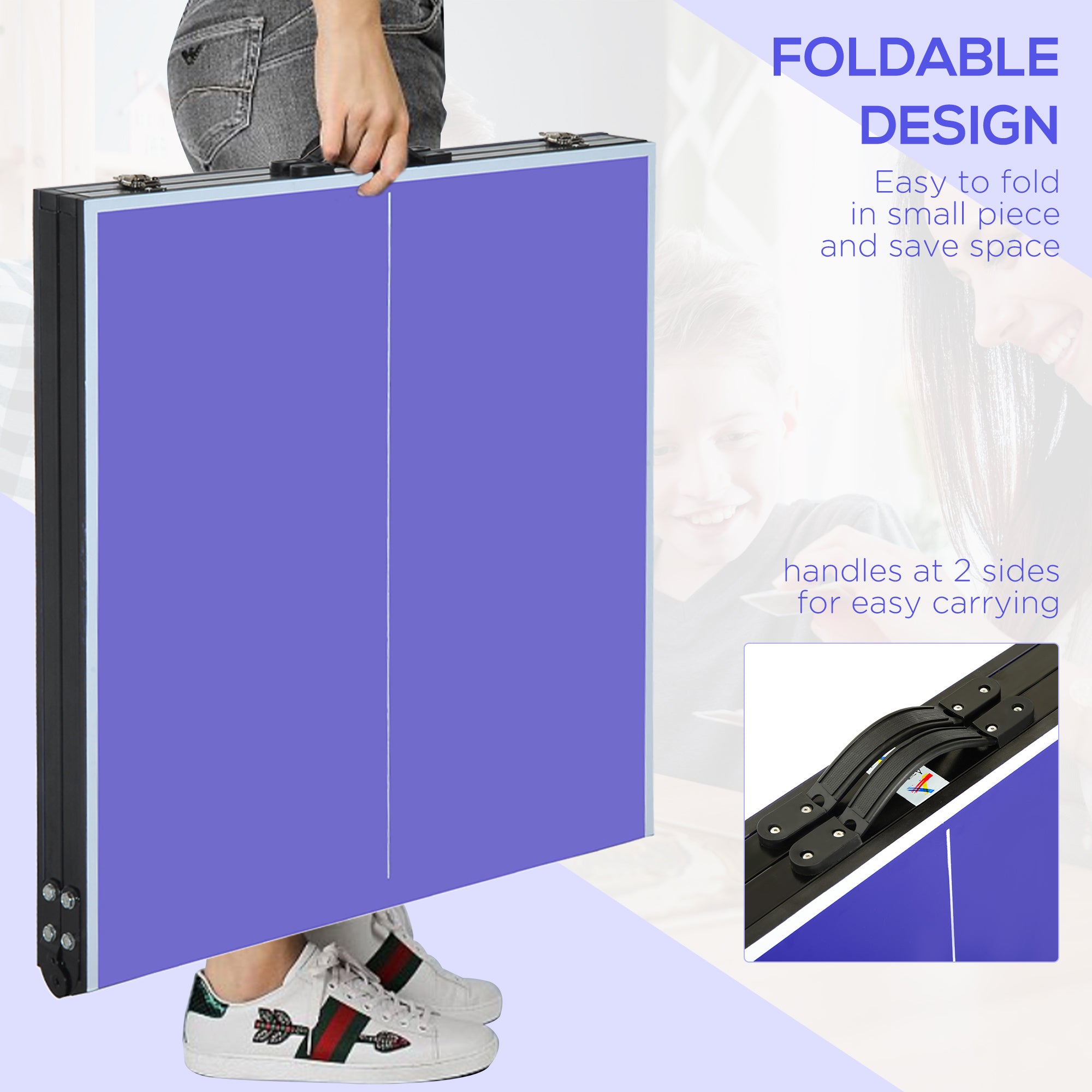 HOMCOM Folding 5ft Mini Compact Table Tennis Top Ping Pong Table Set Professional Net Games Sports Training Play Blue - anydaydirect