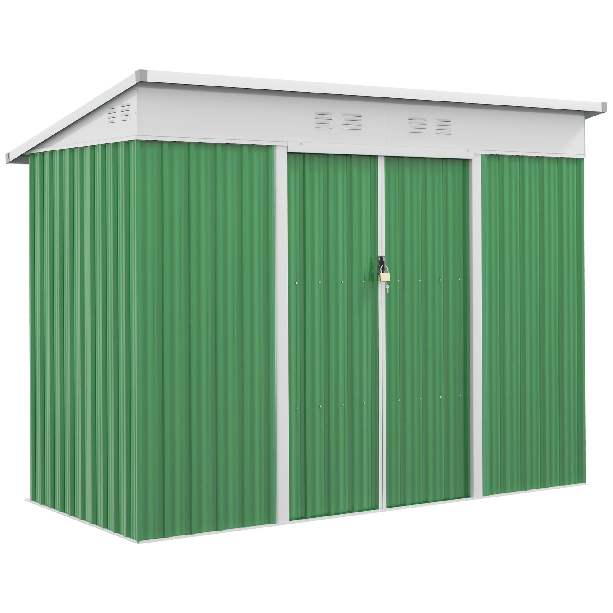 Outsunny 7.6 x 4.3ft Garden Storage Shed w/ Sliding Door Ventilation Window Sloped Roof Gardening Tool Storage Green - anydaydirect
