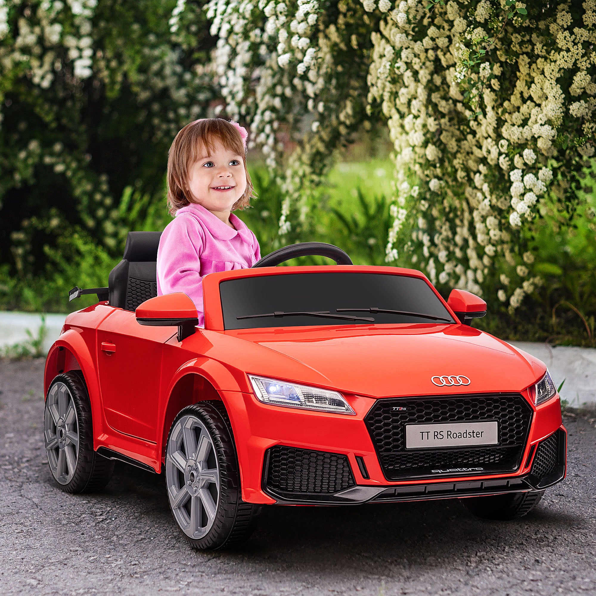 HOMCOM Compatible for 12V Rechargeable Battery Ride On Car w/ Remote Forward Reverse Lights Horn MP3 Player Red w/ Seat Belt Audi TT RS - anydaydirect