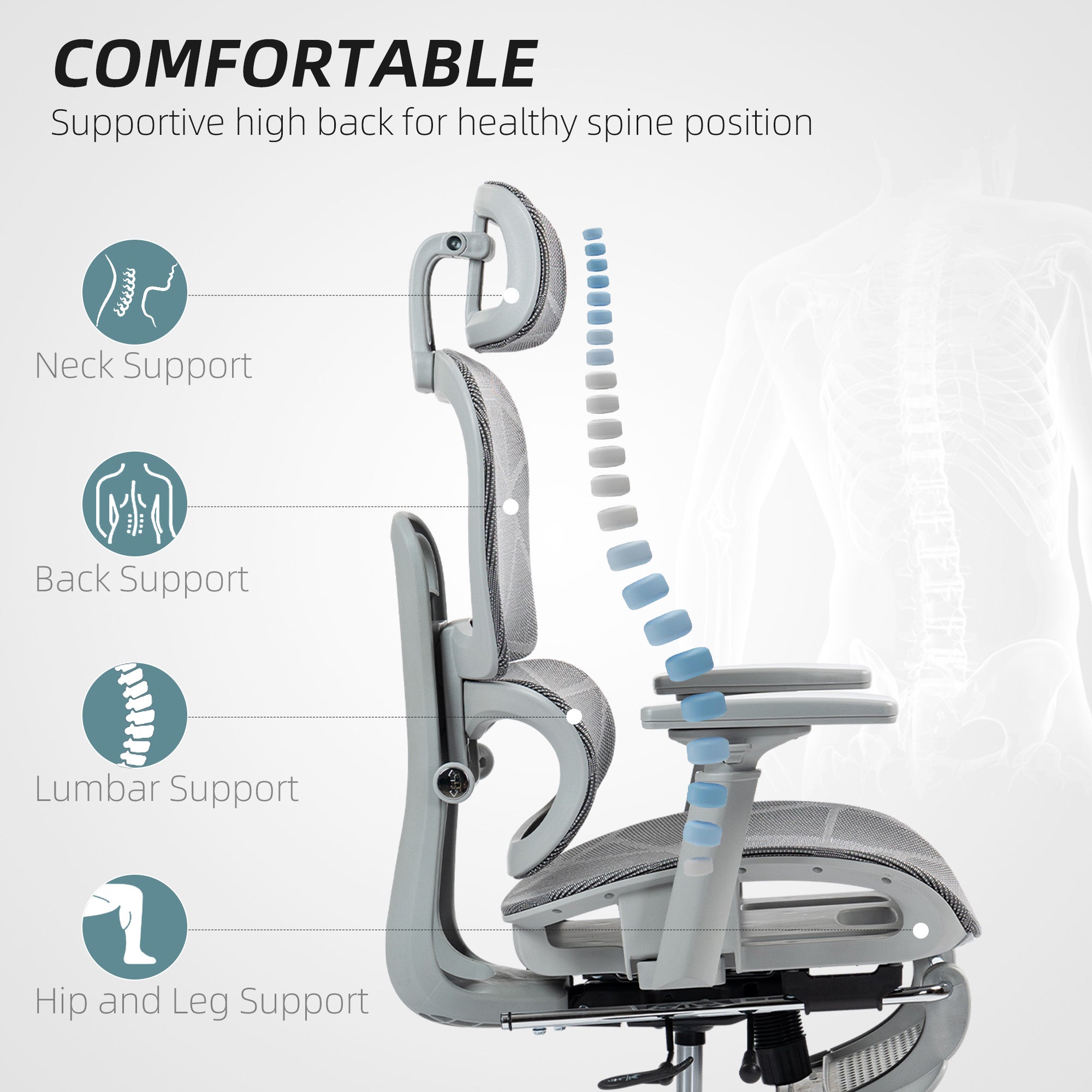 HOMCOM Multi-Adjustable Mesh Office Chair - Grey - anydaydirect