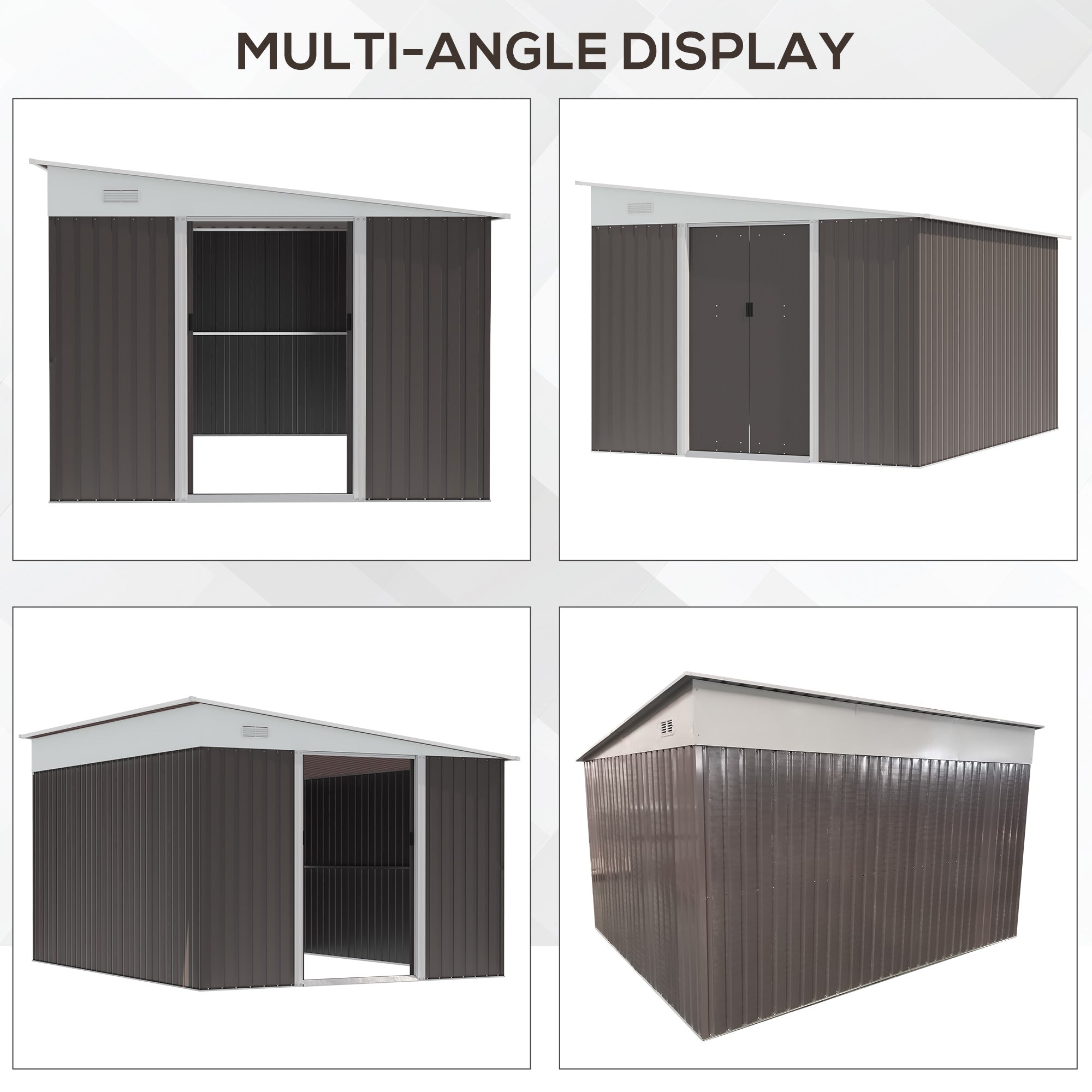 Outsunny 11 x 9 ft Metal Garden Storage Shed Sloped roof Tool House with Double Sliding Doors and 2 Air Vents, Grey - anydaydirect