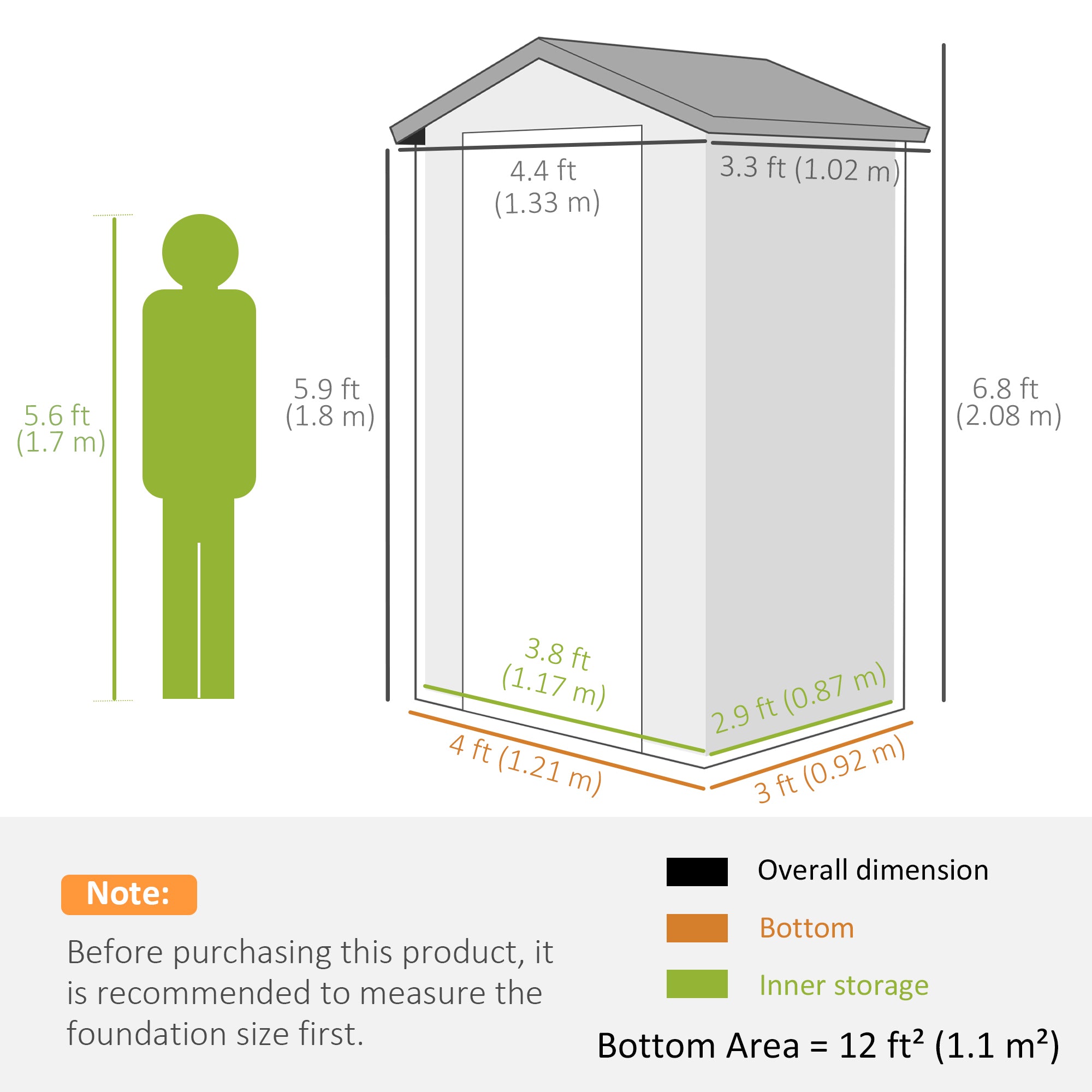 Outsunny 4 x 3ft Garden Shed with Foundation Kit, Polypropylene Outdoor Storage Tool House with Ventilation Slots and Lockable Door, Grey - anydaydirect