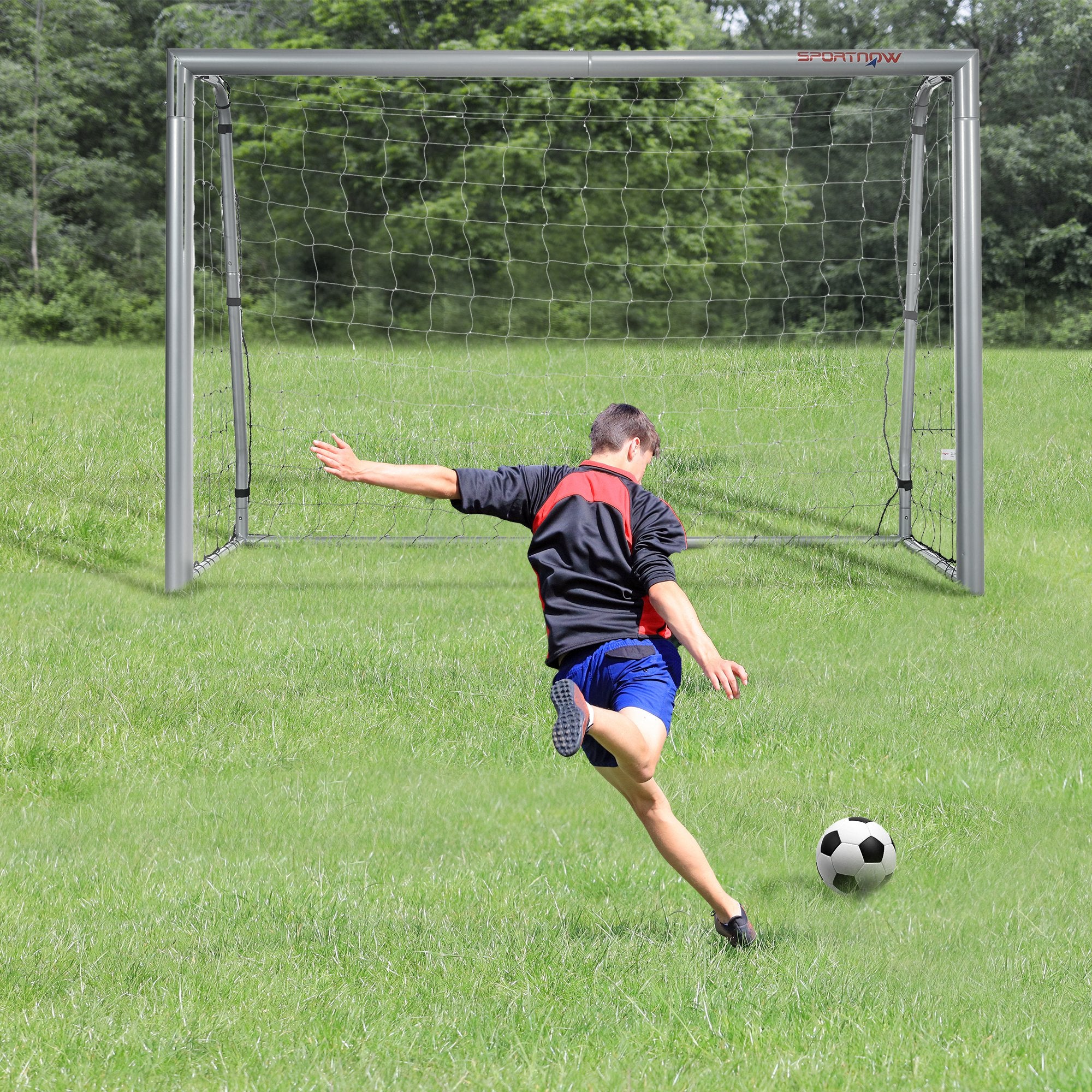 SPORTNOW 8ft x 5ft Football Goal, Football Net for Garden with Ground Stakes, Quick and Simple Set Up - anydaydirect