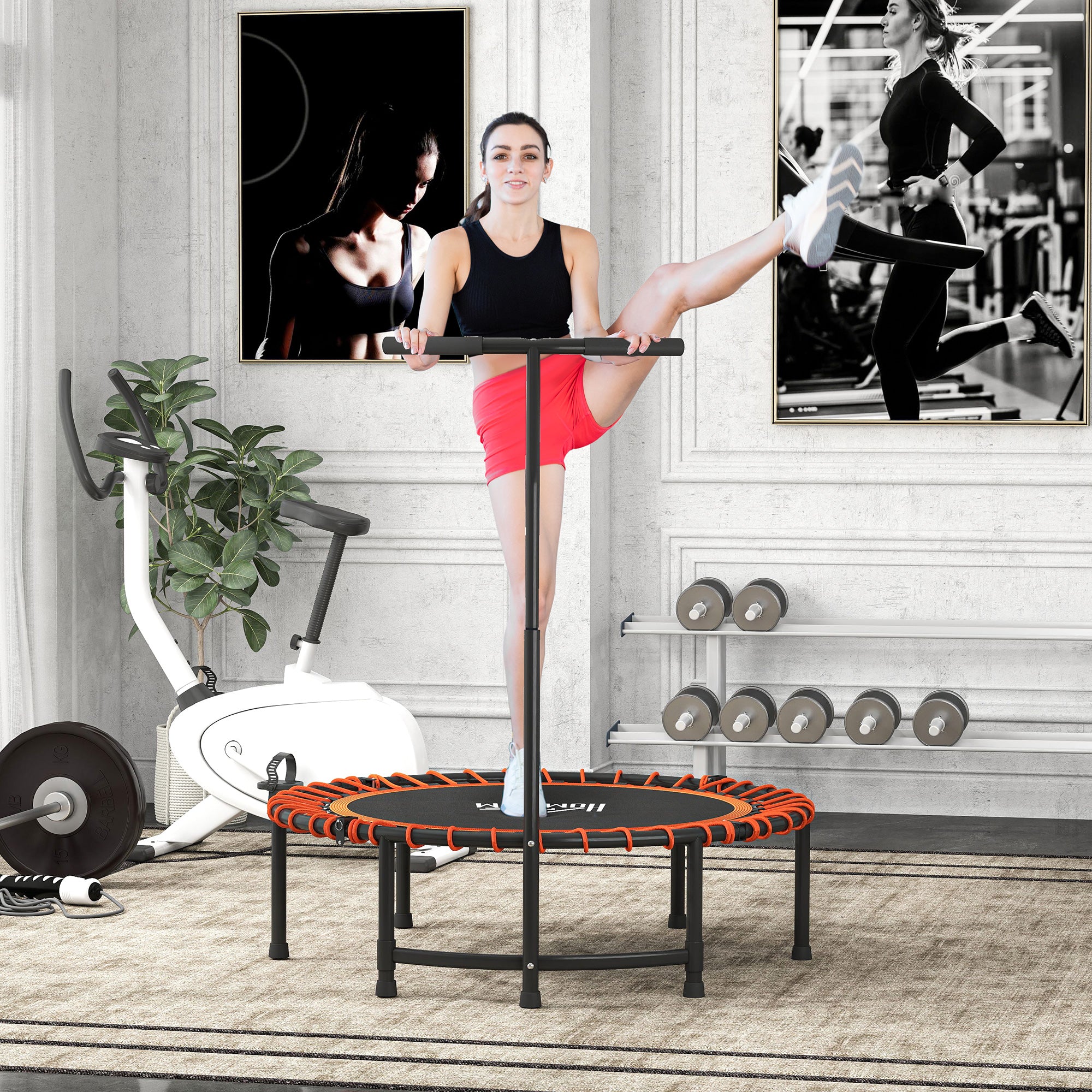 HOMCOM Mini Round Steel Frame Trampoline w/ Adjustable Handle, Orange - anydaydirect