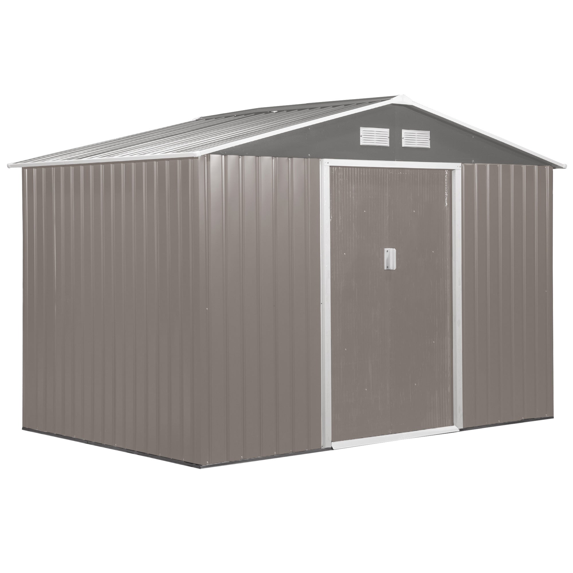 Outsunny 9 x 6 ft Metal Garden Storage Shed Sloped Roof Tool House with Foundation Ventilation & Double Door, Grey - anydaydirect