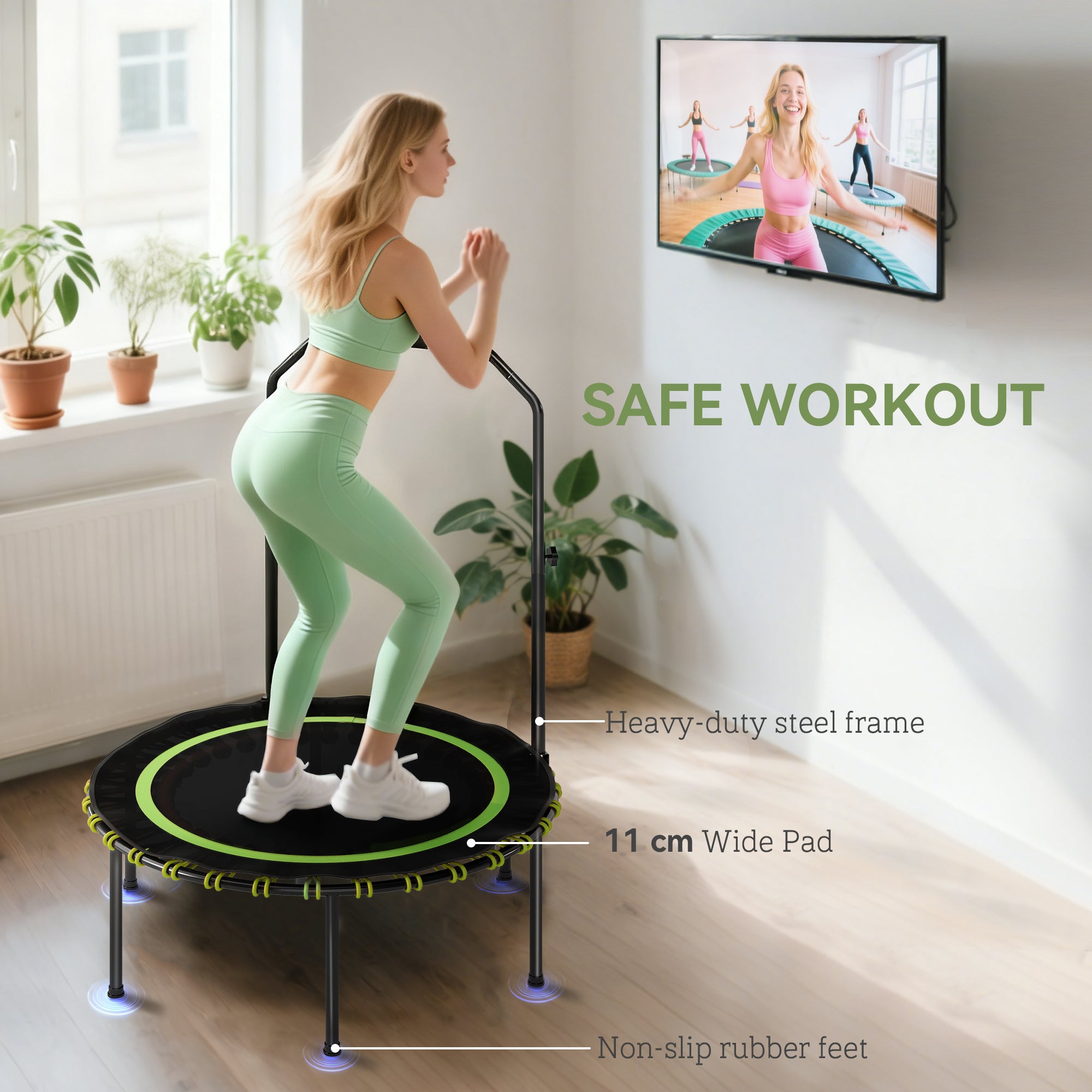 SPORTNOW 40" Foldable Fitness Trampoline Rebounder with Handle, Green - anydaydirect