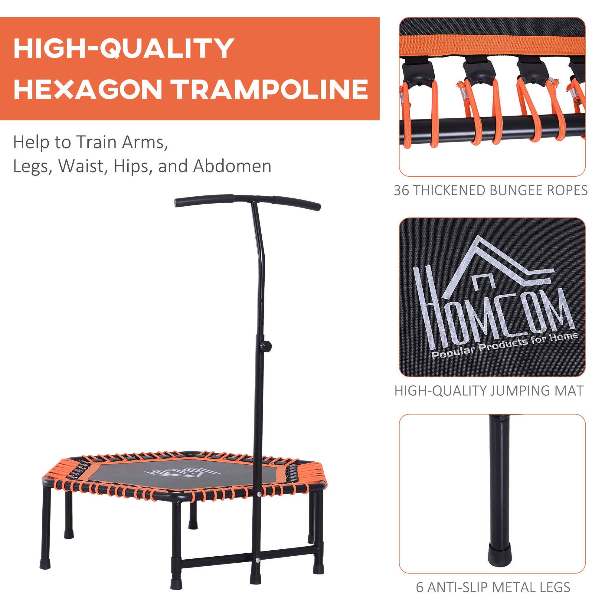 HOMCOM Mini Trampoline W/Adjustable Handle Bar - Black/Orange - anydaydirect