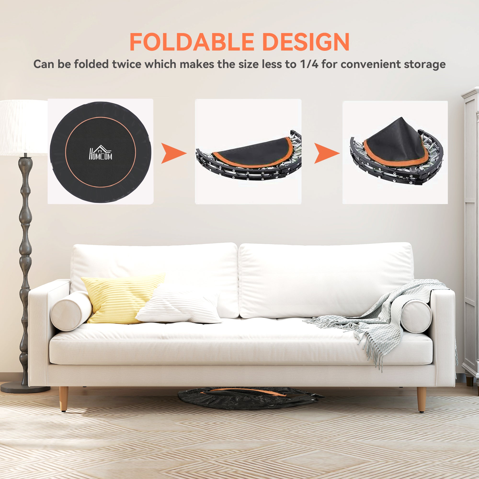 HOMCOM 48" Foldable Mini Fitness Trampoline, with Adjustable Foam Handle, Orange - anydaydirect