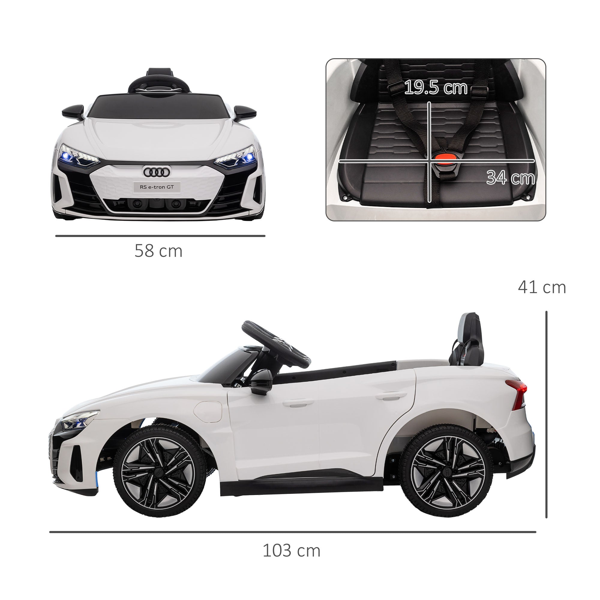 HOMCOM Audi Licensed Kids Electric Ride On Car with Parental Remote Control, 12V Battery Powered Toy with Suspension System, Lights, Music, White - anydaydirect