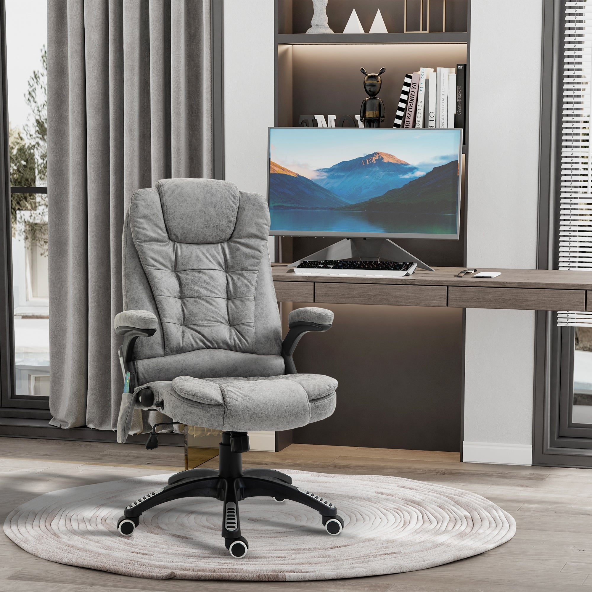 Vinsetto Massage Recliner Chair Heated Office Chair with Six Massage Points Microfiber Cloth 360° Swivel Wheels Grey - anydaydirect
