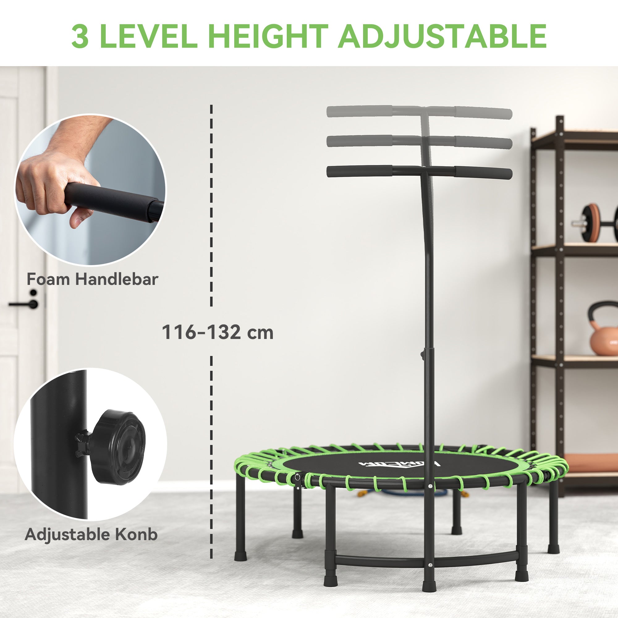 HOMCOM Mini Round Steel Frame Trampoline w/ Adjustable Handle, Green - anydaydirect
