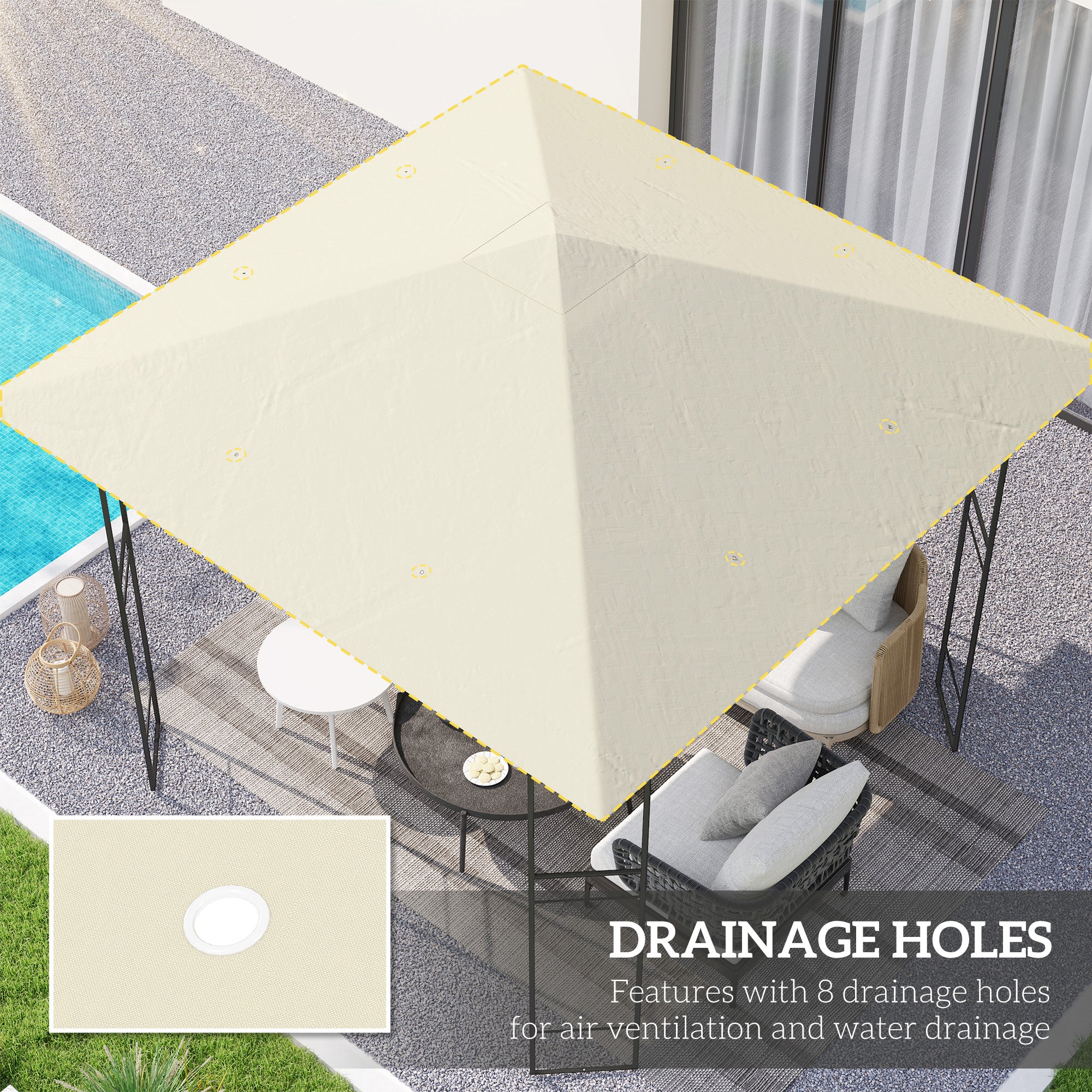 Outsunny 3 x 3(m) Gazebo Canopy Replacement, for 01-0867 - Cream - anydaydirect