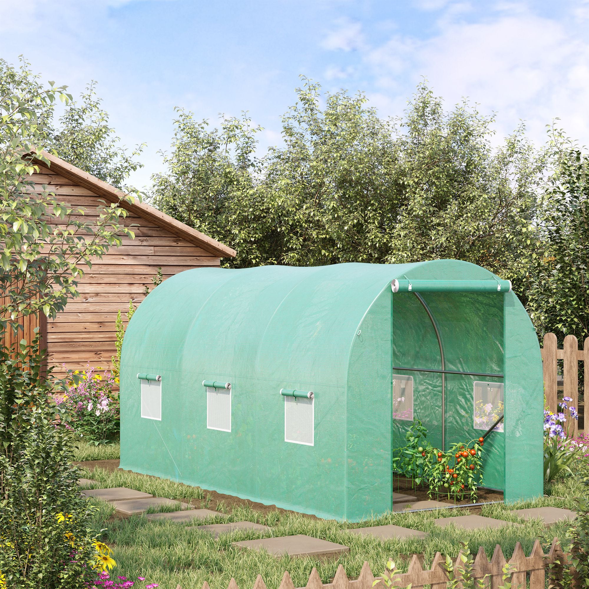 Outsunny 4L x 2W x 2H M Greenhouse Walk-in Polytunnel Outdoor Garden Flower Vegetable Planter 25mm Diameter Galvanised Steel Frame with Zipped Door - anydaydirect