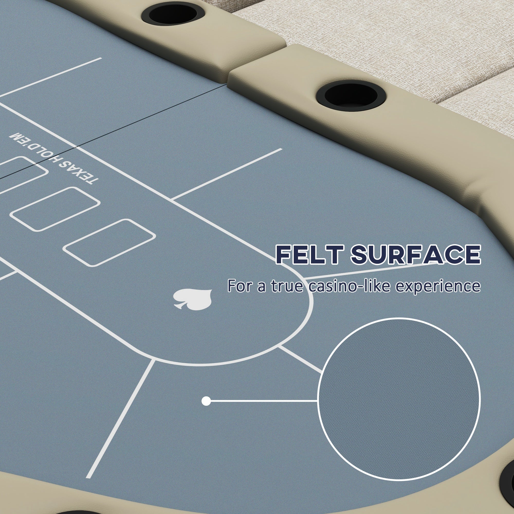 SPORTNOW 10 Player Folding Poker Table, with Cup Holders, Cushioning Edge, Brown and Blue - anydaydirect