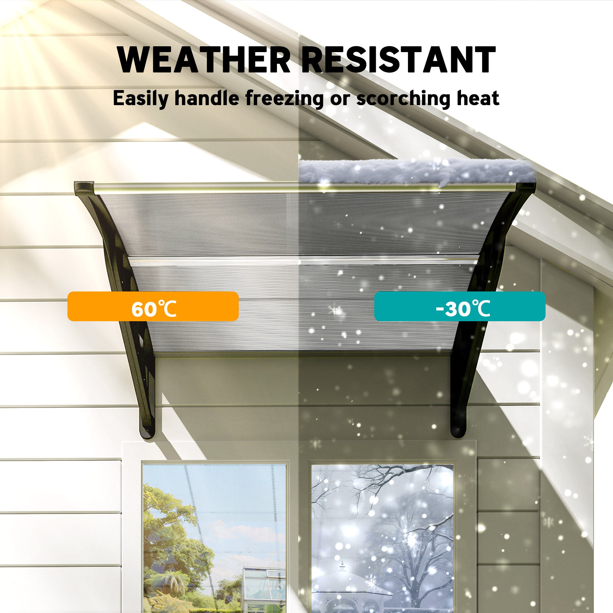 Outsunny Front Door Canopy, Outdoor Awning, Rain Shelter for Window, Porch and Front/Back Door, 103 x 96.5 cm, Clear - anydaydirect
