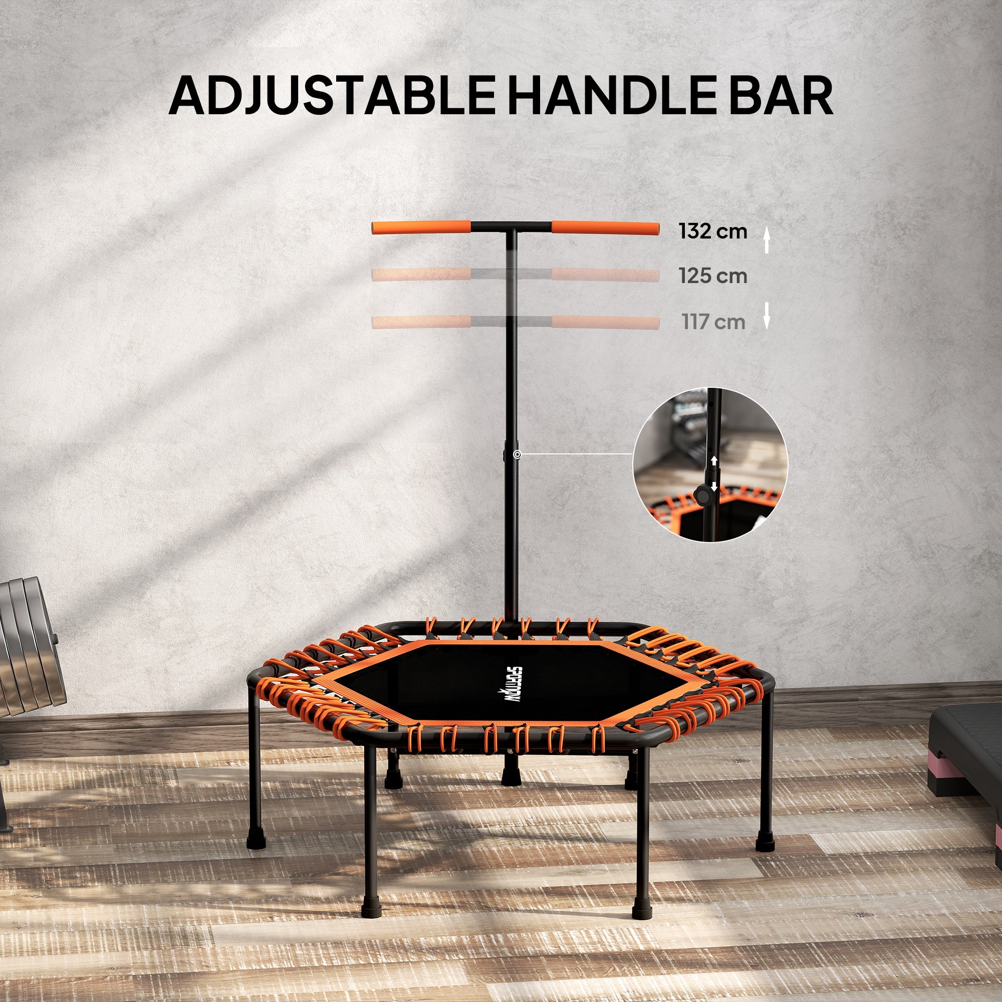 SPORTNOW 45" Rebounder Trampoline for Adults, Quiet Bungee Rebounder with LED Lights and Adjustable Handle, Orange - anydaydirect