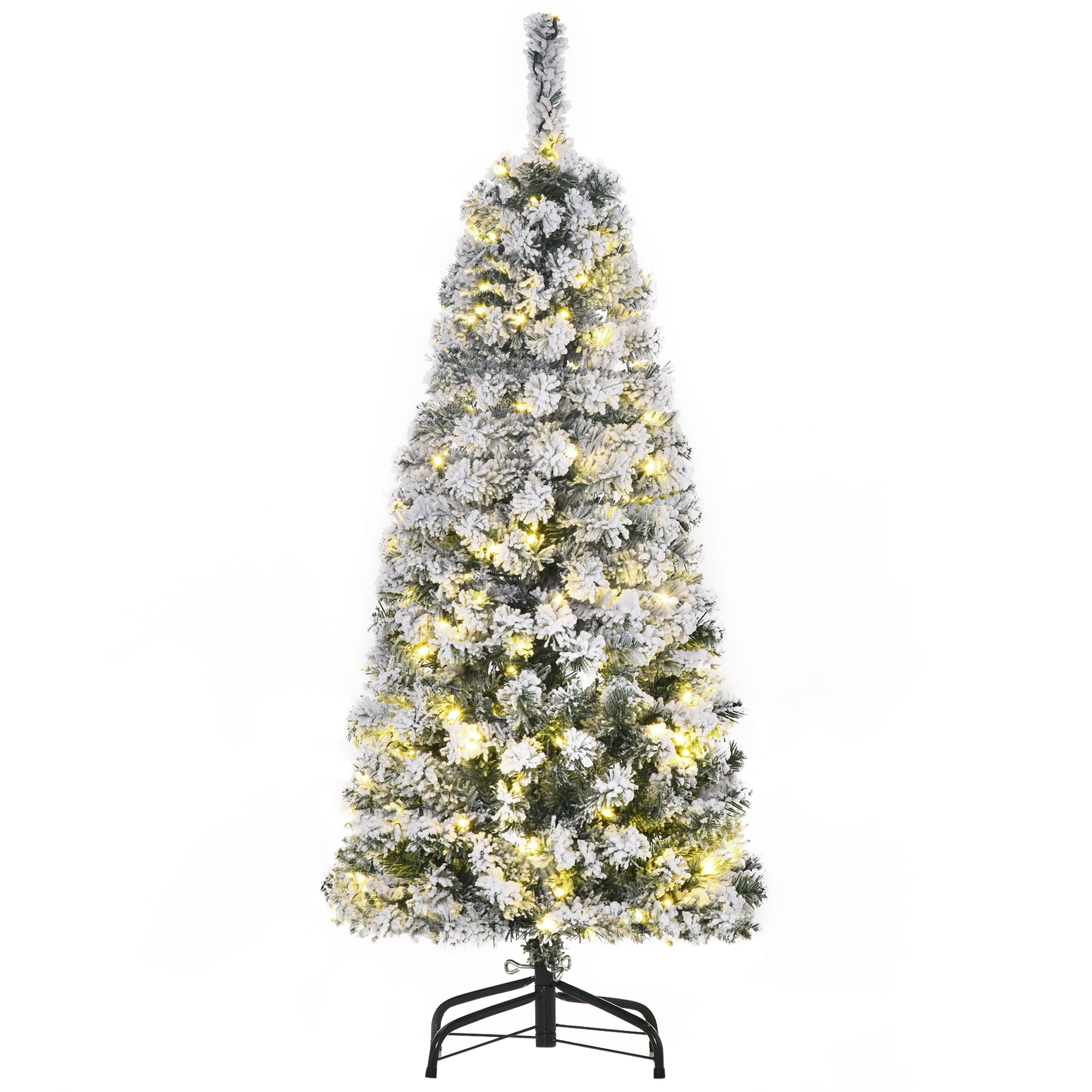 HOMCOM 4ft Prelit Artificial Snow Flocked Christmas Tree with Warm White LED Light, Holiday Home Xmas Decoration, Green White - anydaydirect