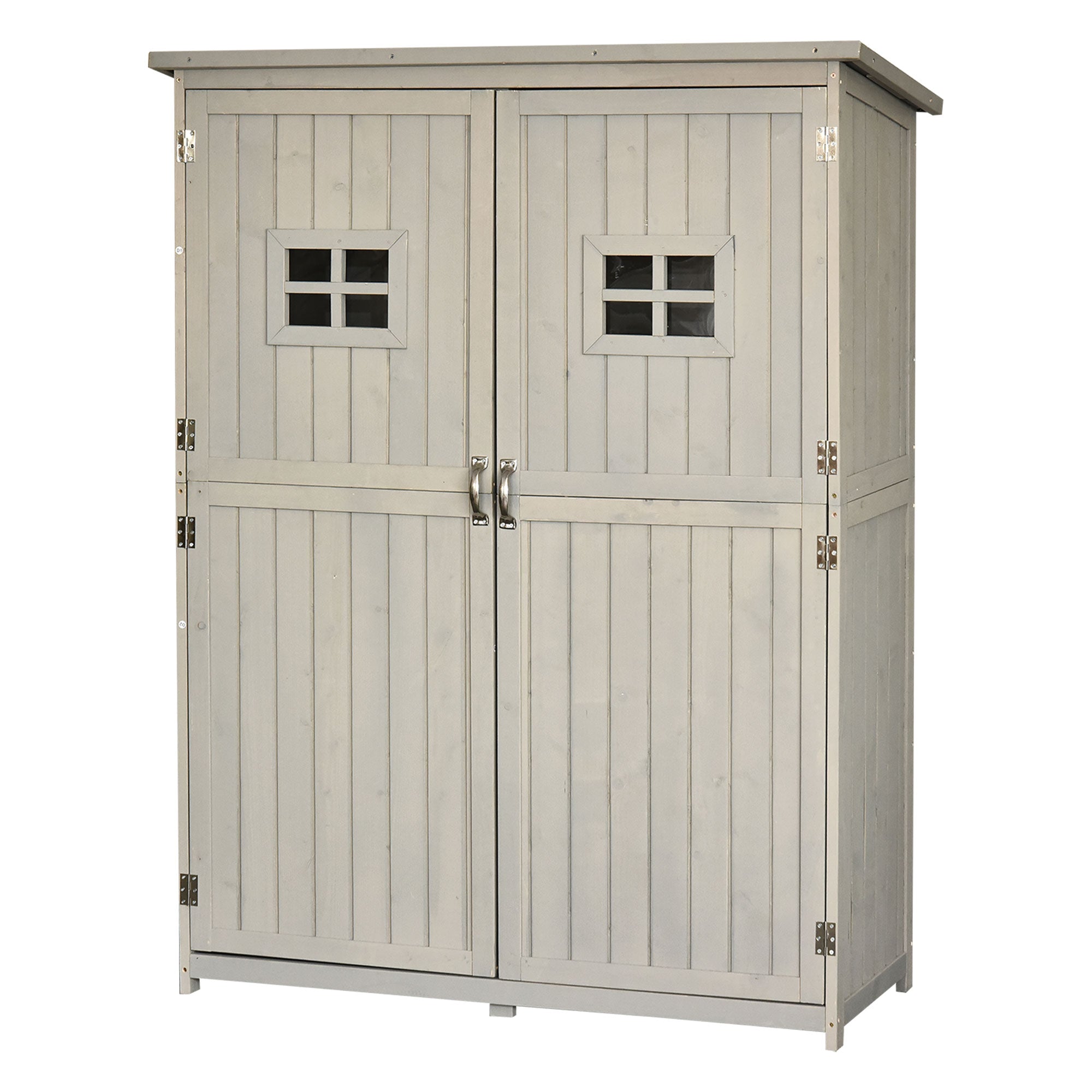 Outsunny Wooden Garden Shed Tool Storage Outsunny Wooden Garden Shed w/ Two Windows, Tool Storage Cabinet, 127.5L x 50W x 164H cm, Grey - anydaydirect