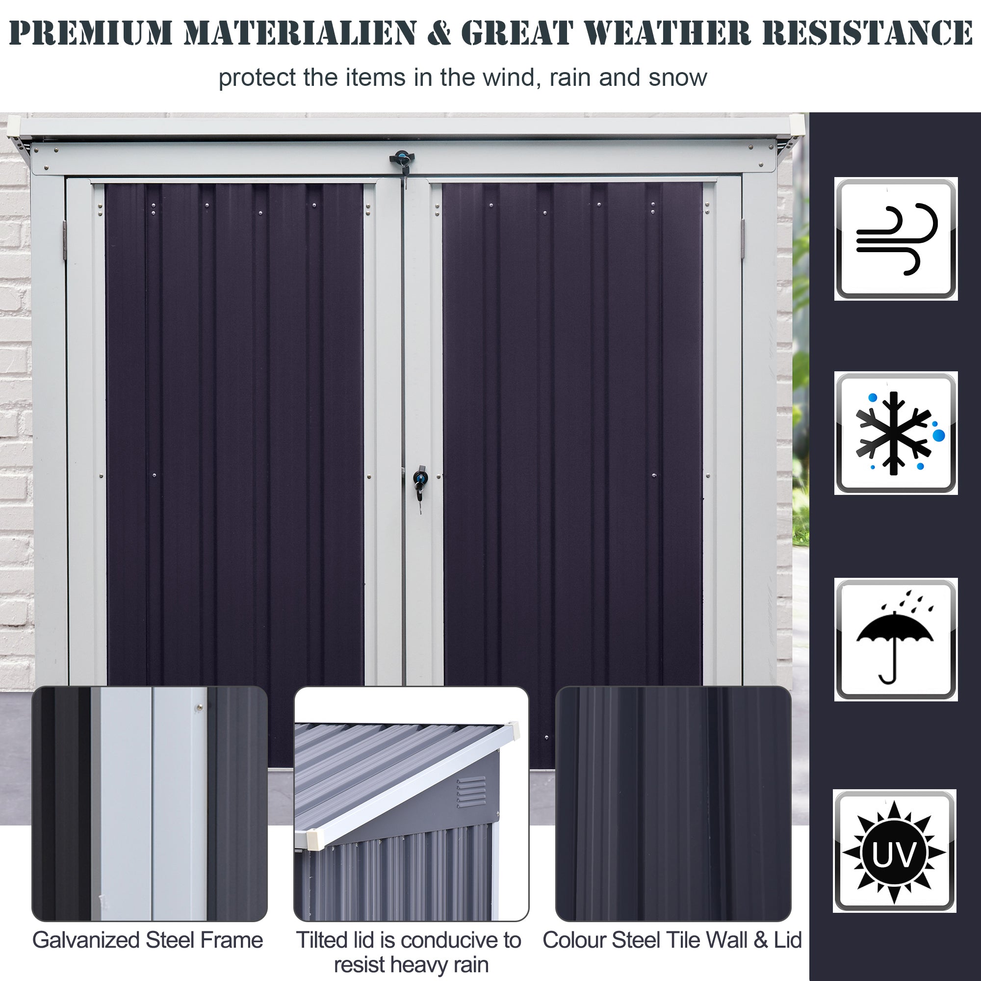 Outsunny 5ft x 3ft Garden 2-Bin Corrugated Steel Rubbish Storage Shed w/ Locking Doors Lid Outdoor Hygienic Dustbin Unit Garbage Trash Cover - anydaydirect