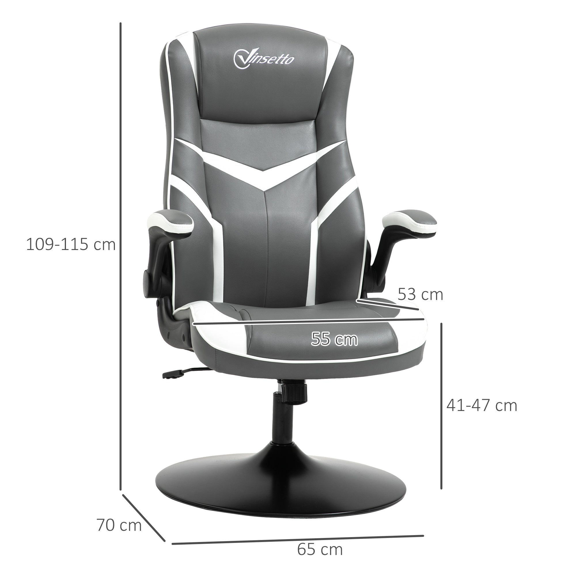 Vinsetto Gaming Chair Ergonomic Computer Chair with Adjustable Height Pedestal Base, Home Office Desk Chair PVC Leather Exclusive Swivel Chair Grey - anydaydirect