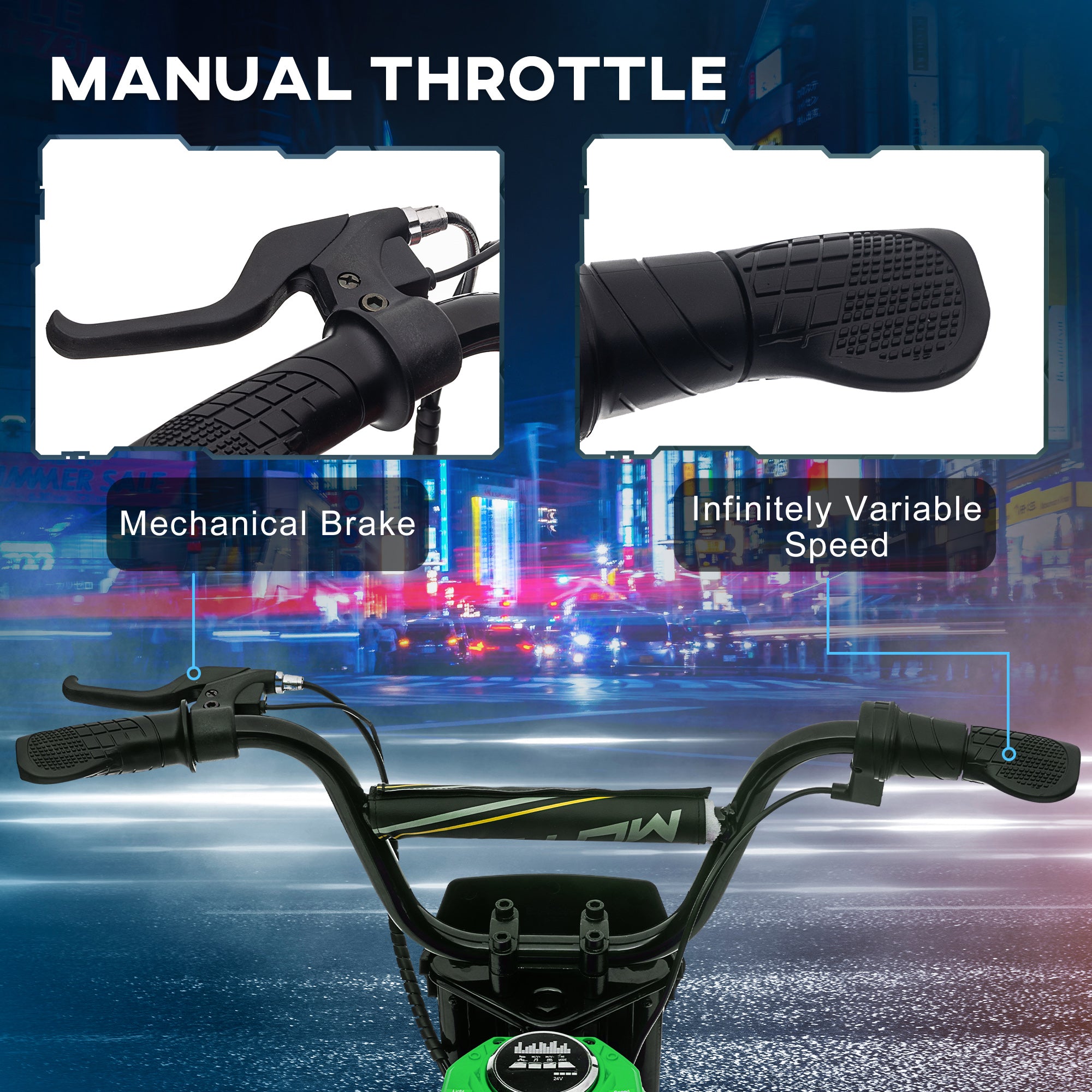 HOMCOM 24V Electric Motorbike, Dirt Bike with Twist Grip Throttle, Music Horn, 12" Pneumatic Tyres, 16 Km/h Max. Speed, Green - anydaydirect
