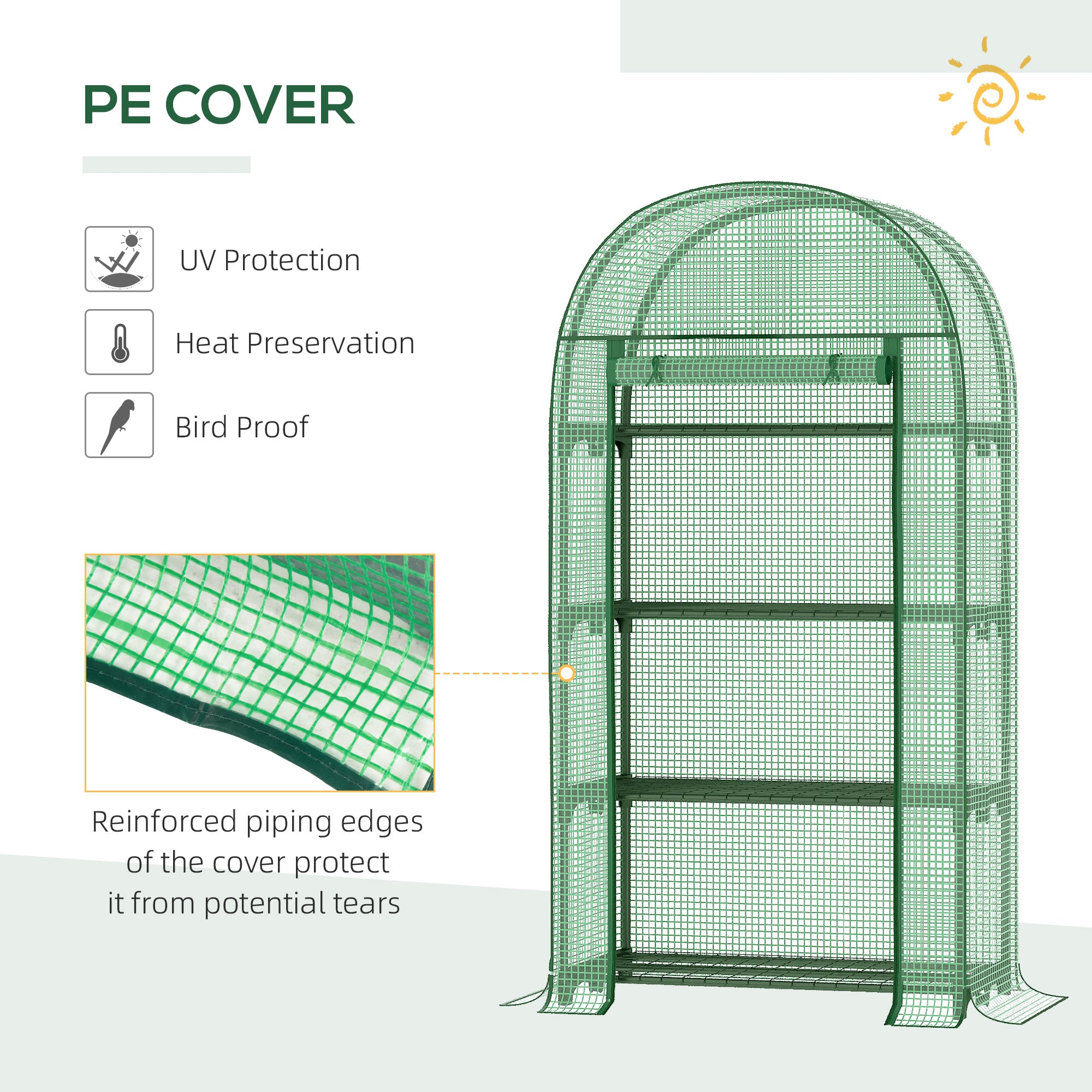 Outsunny 80 x 49 x 160cm Mini Greenhouse for Outdoor, Portable Gardening Plant Green House with Storage Shelf, Roll-Up Zippered Door, Metal Frame and PE Cover, Green - anydaydirect